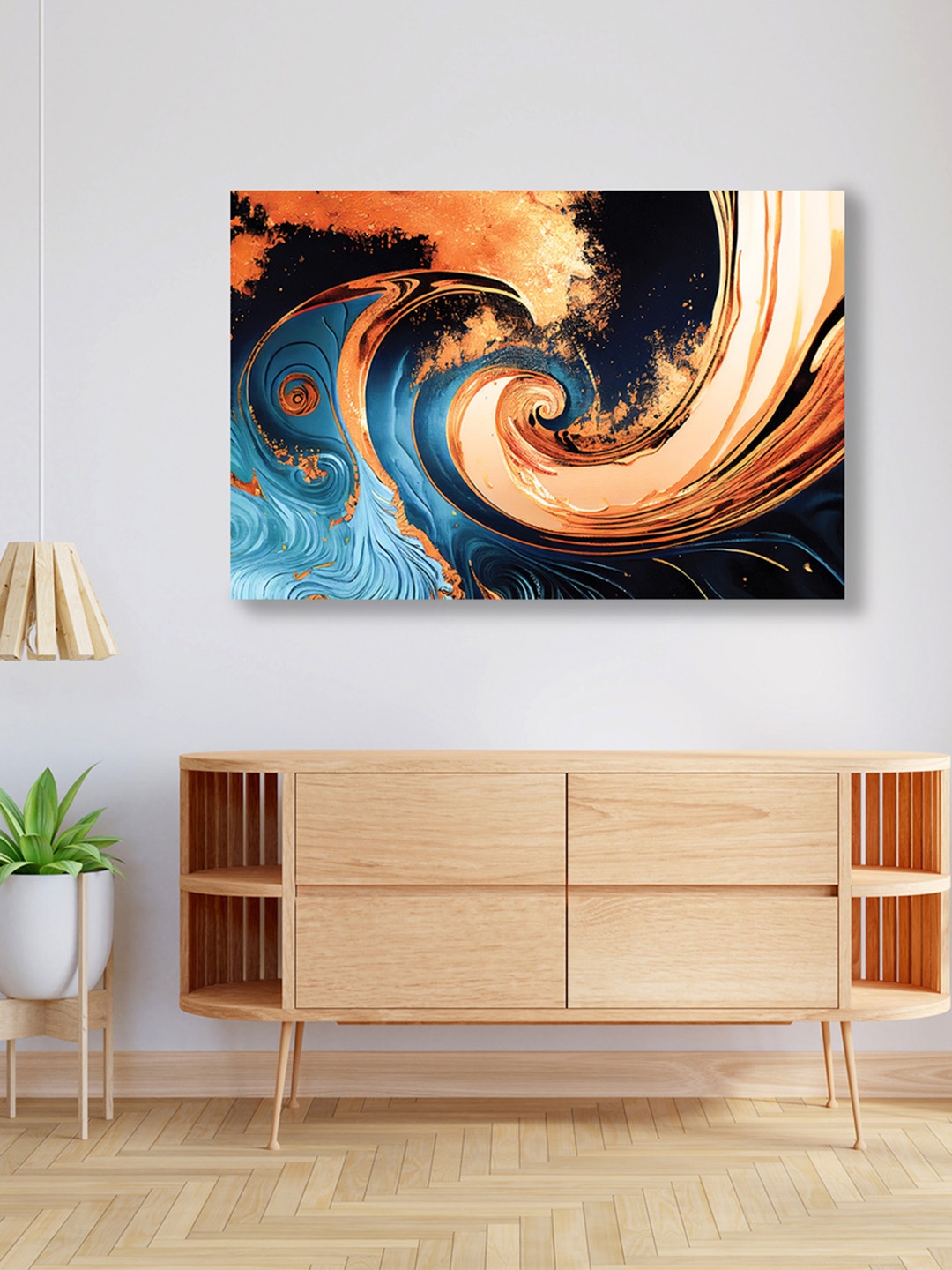

CVANU Orange & Blue Abstract Canvas Painting Wall Art