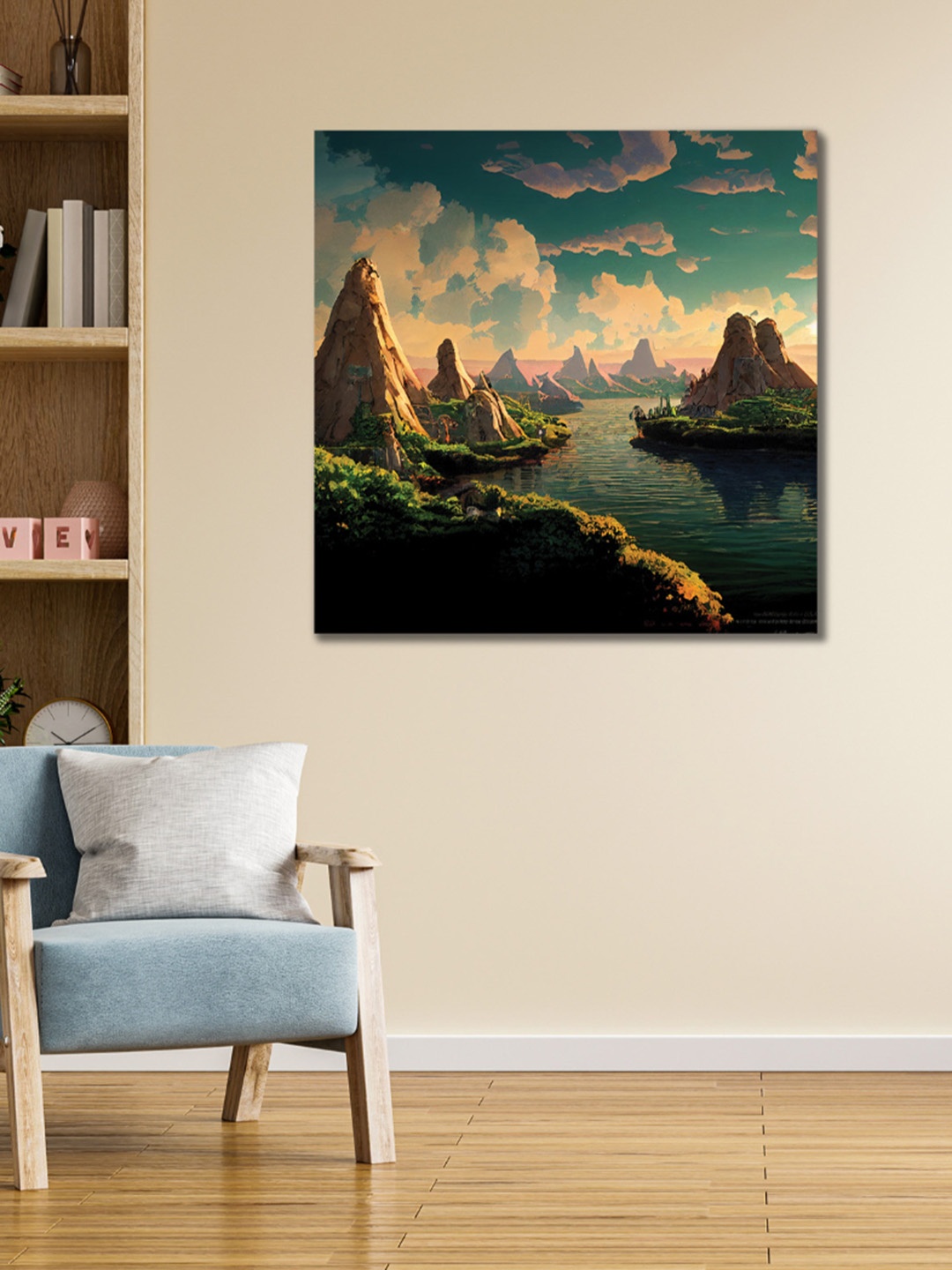 

CVANU Green & Beige Abstarct Canvas Painting Wall Art