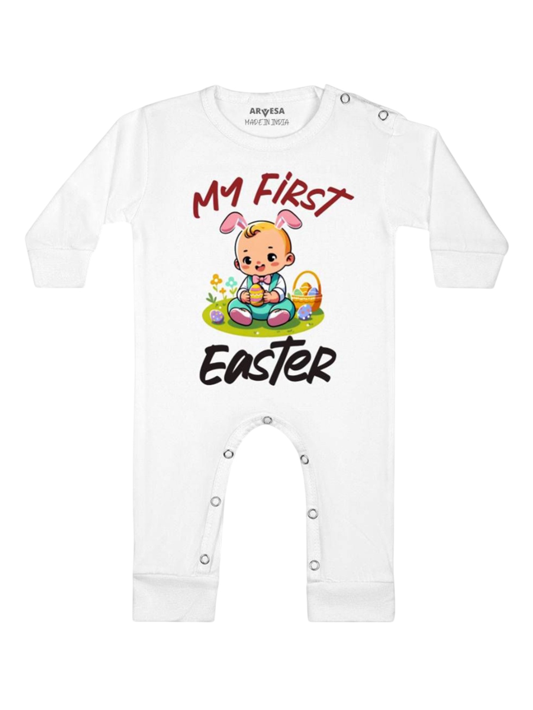 

Arvesa First Easter Printed Baby Romper, White