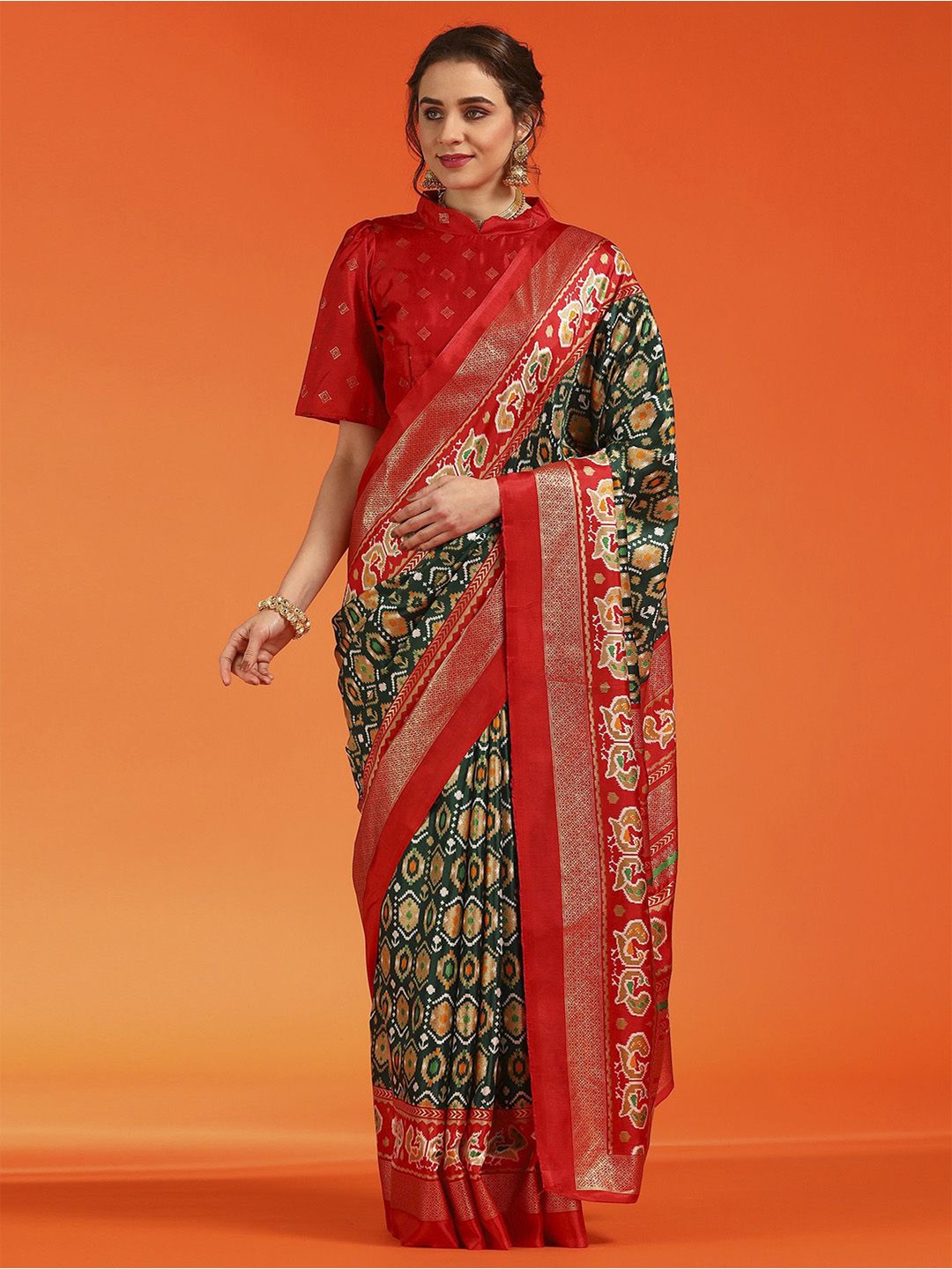 

Anouk Rustic Zari Silk Blend Pochampally Saree, Green