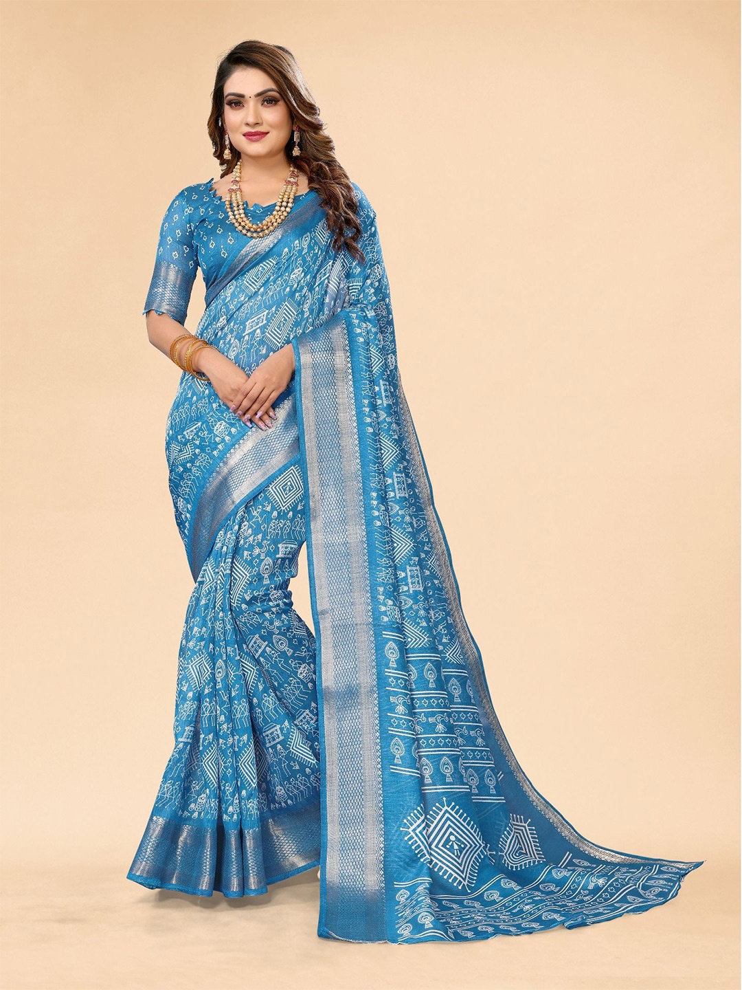 

Moda Rapido Warli Zari Saree, Blue