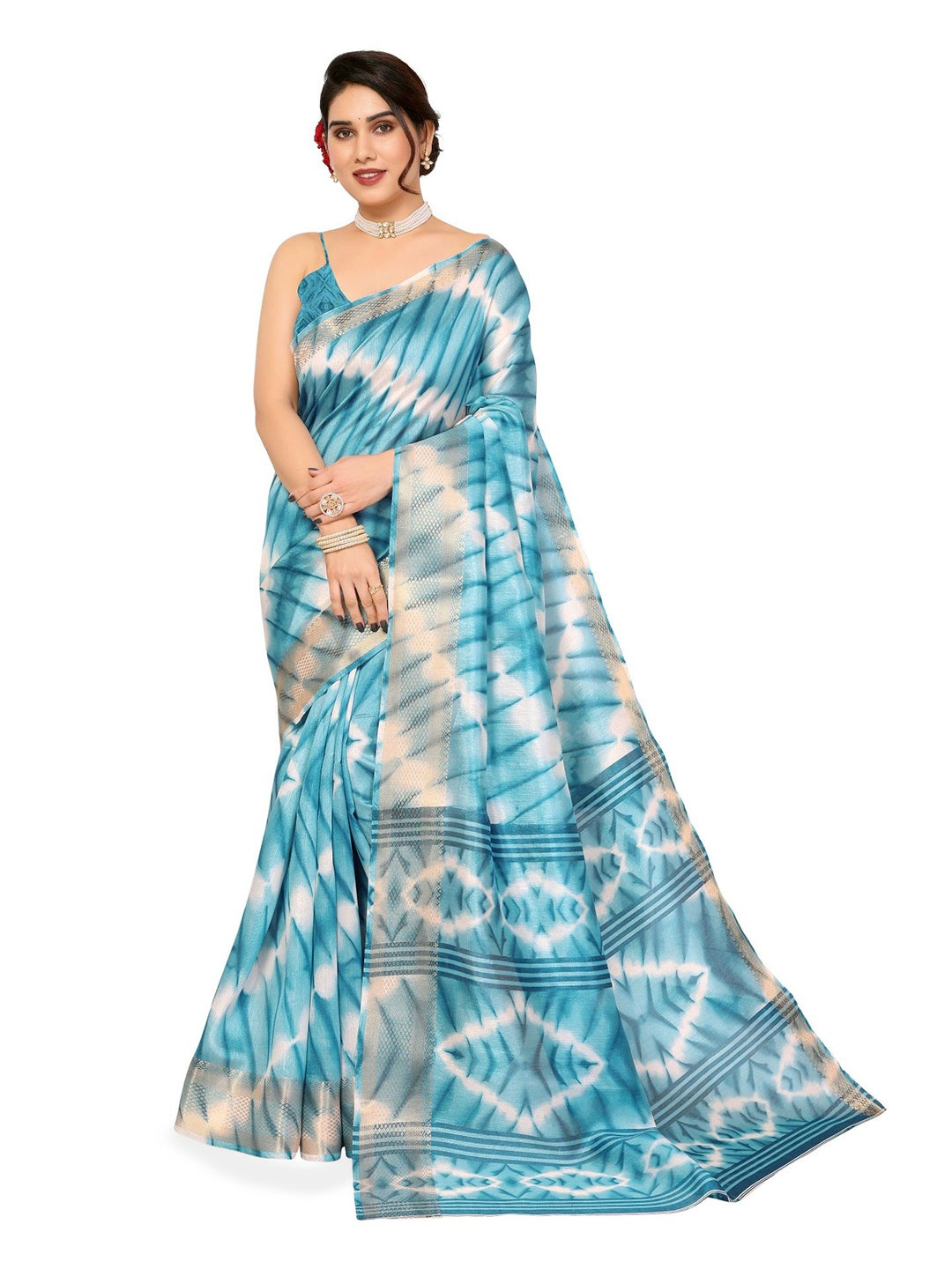 

Moda Rapido Tie and Dye Zari Saree, Blue