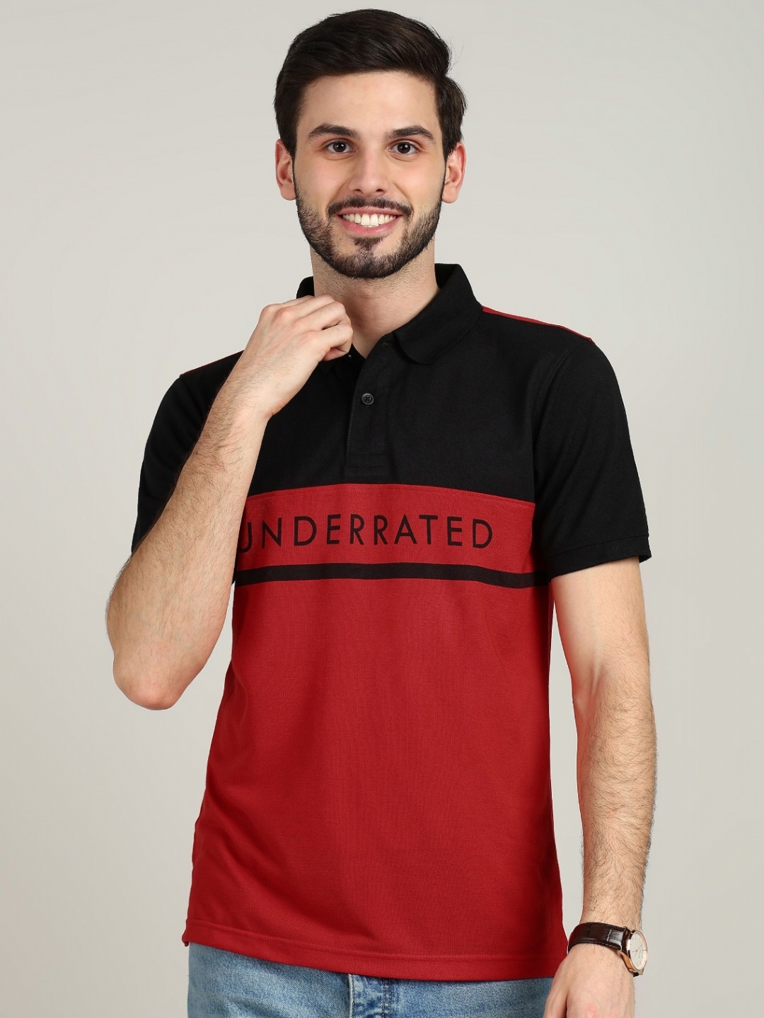 

XFOX Men Colourblocked Polo Collar T-shirt, Maroon