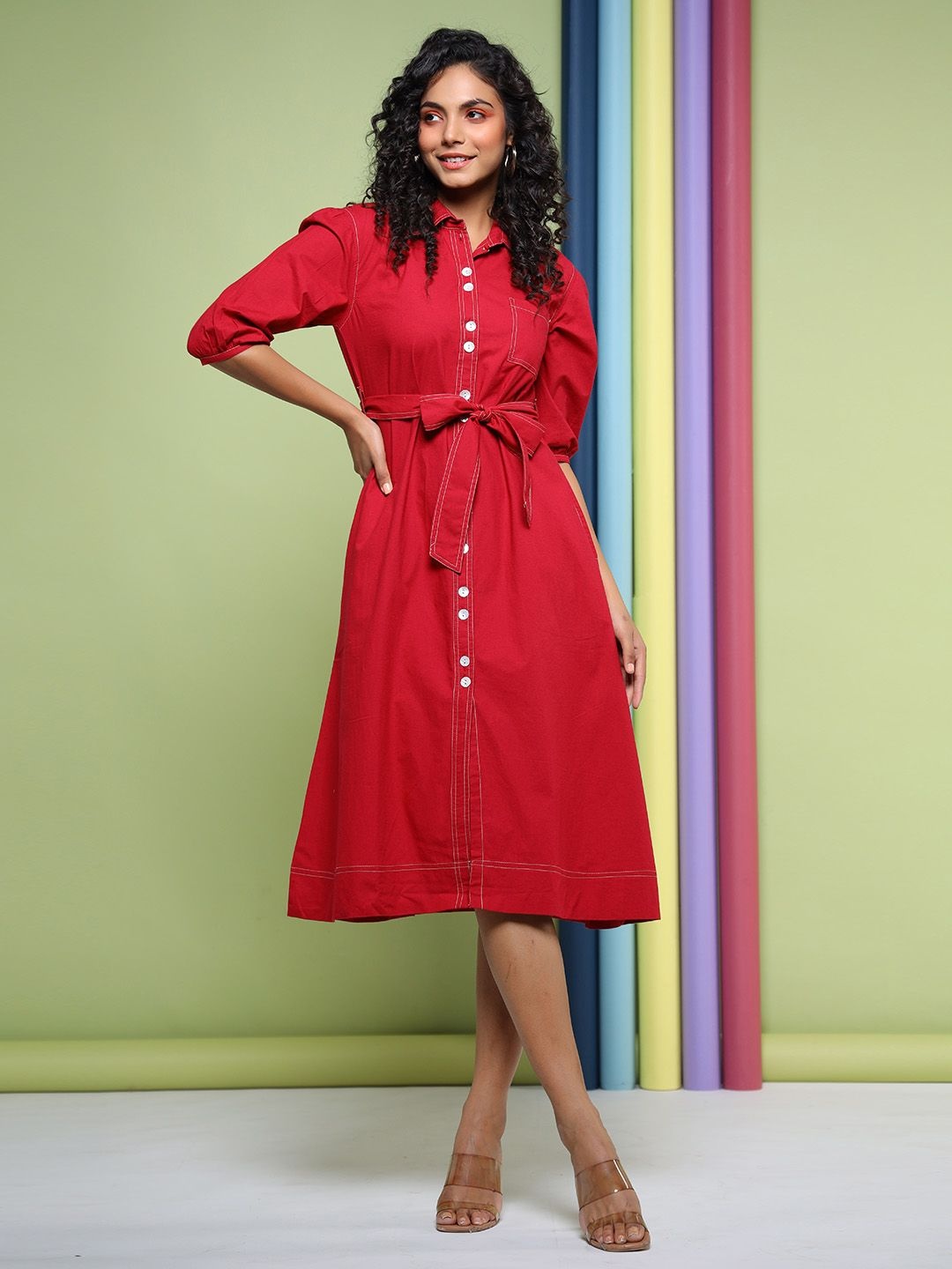 

Meena Bazaar Fit & Flare Midi Dress, Pink
