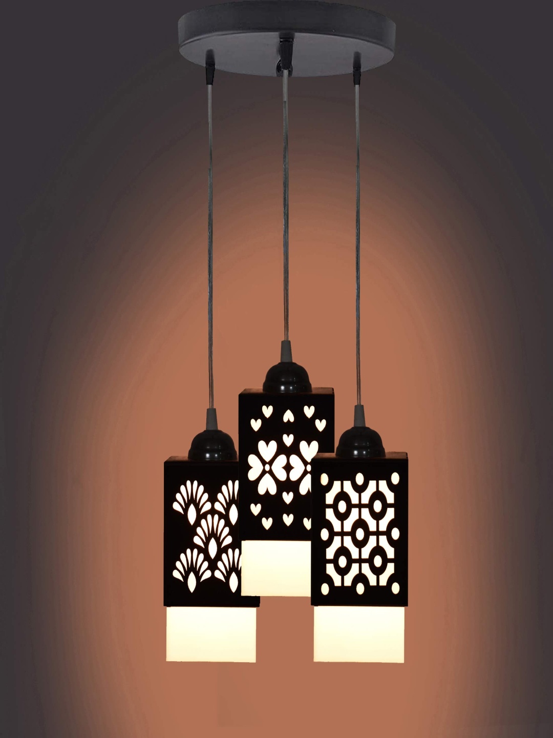 

Gojeeva Black & White 3 Pieces Floral Textured Square Shaped Wooden Ceiling Wall Lamps