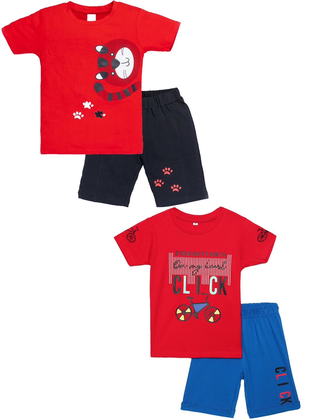 

YK Boys Pack Of 2 Printed Pure Cotton T-shirt With Shorts, Red