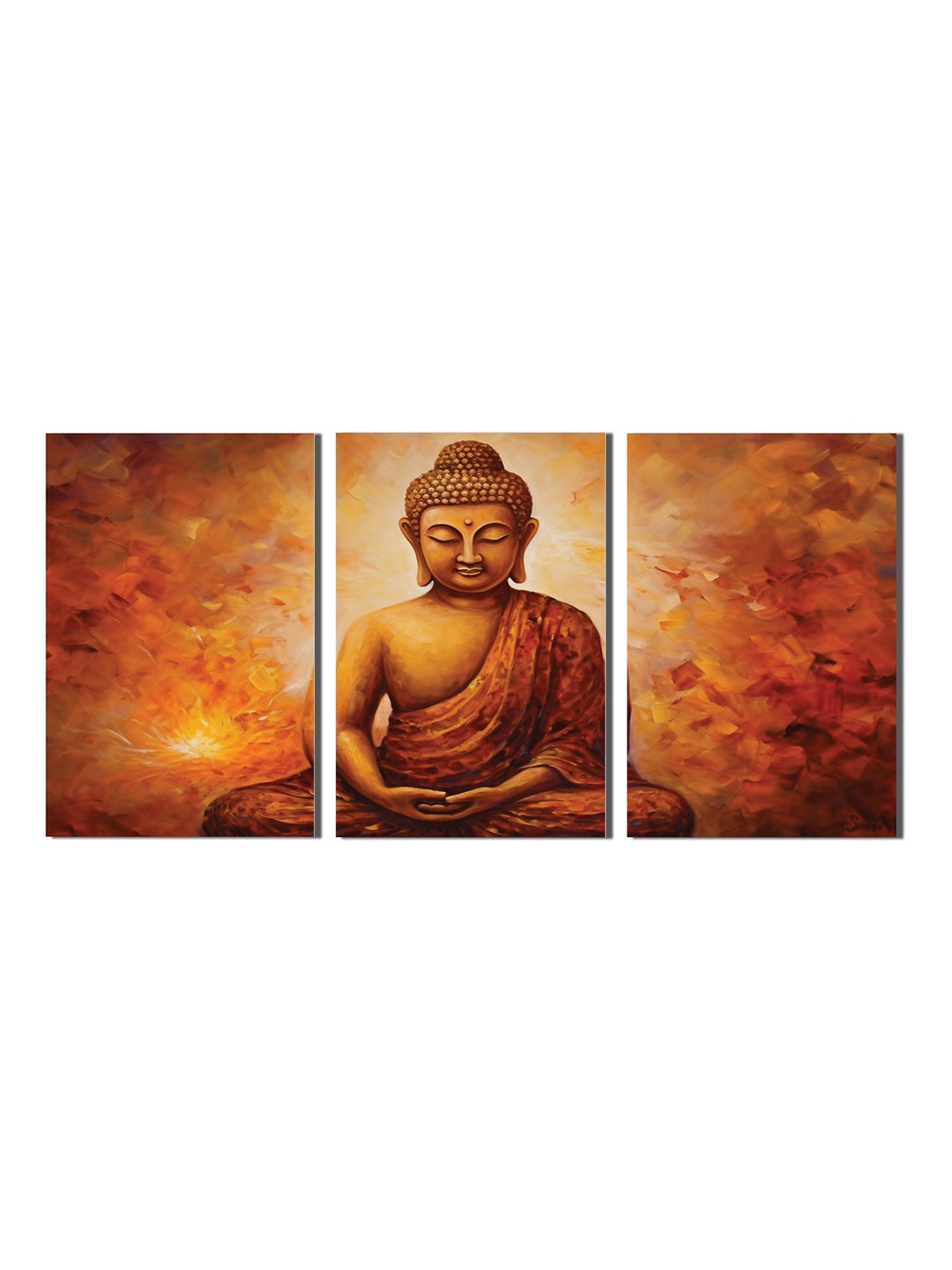

CVANU Brown 3 Pcs Lord Buddha Printed Wall Art