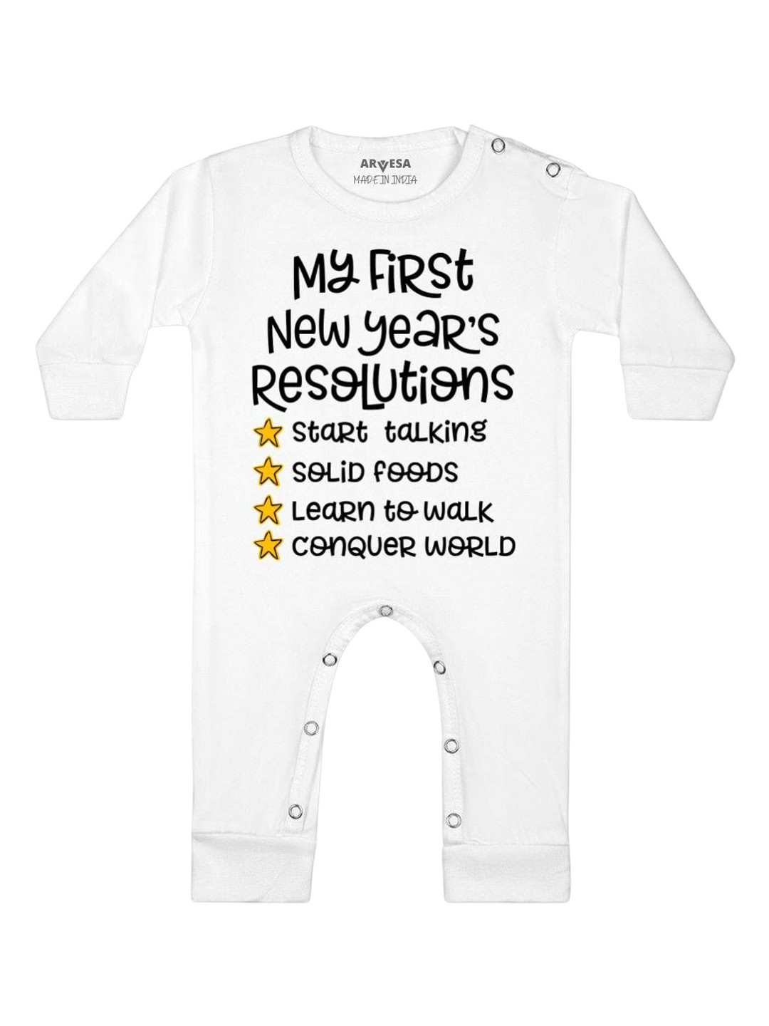 

Arvesa First New Year Printed Baby Romper, White