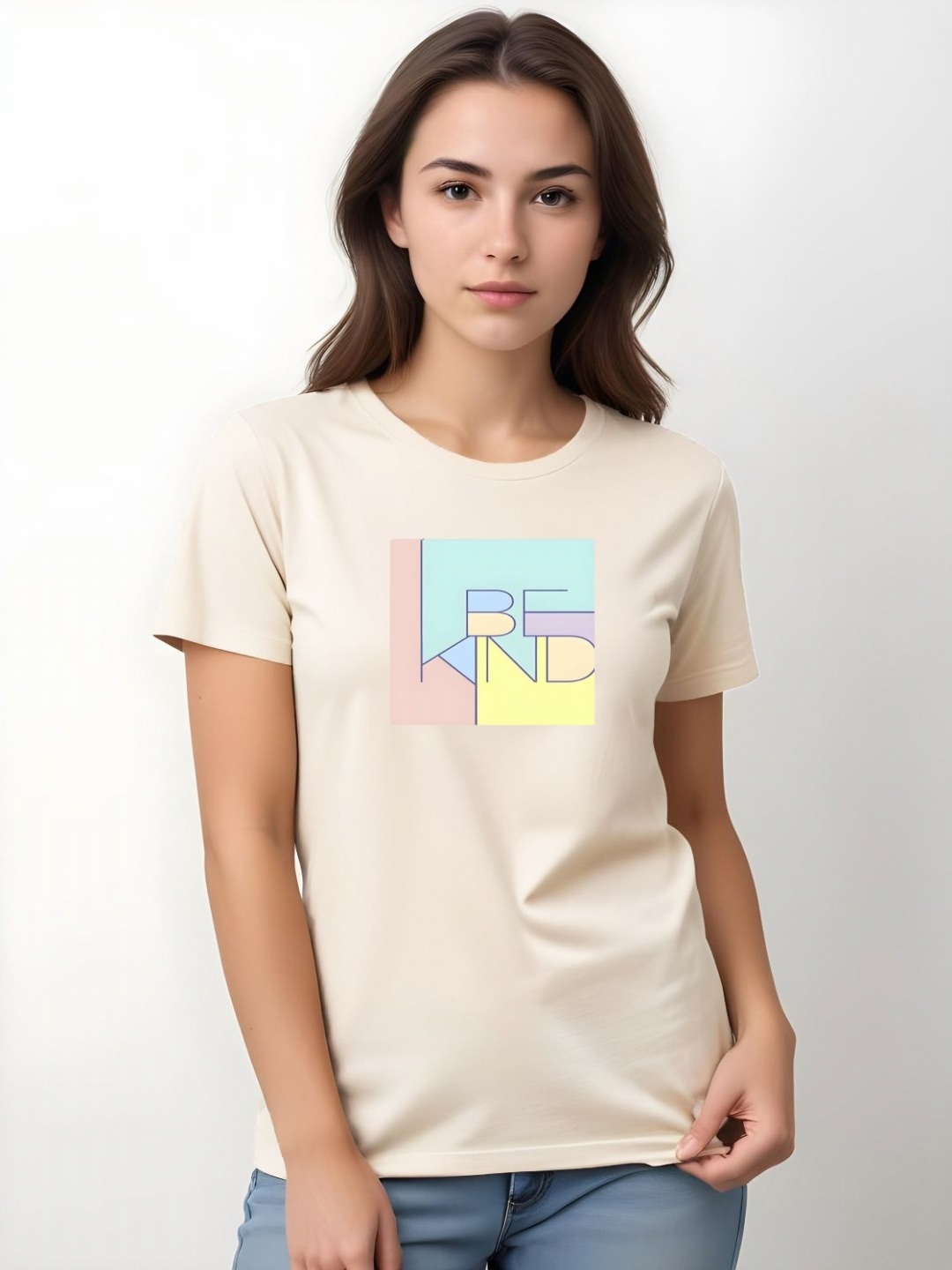 

DressBerry Women Printed T-shirt, Beige