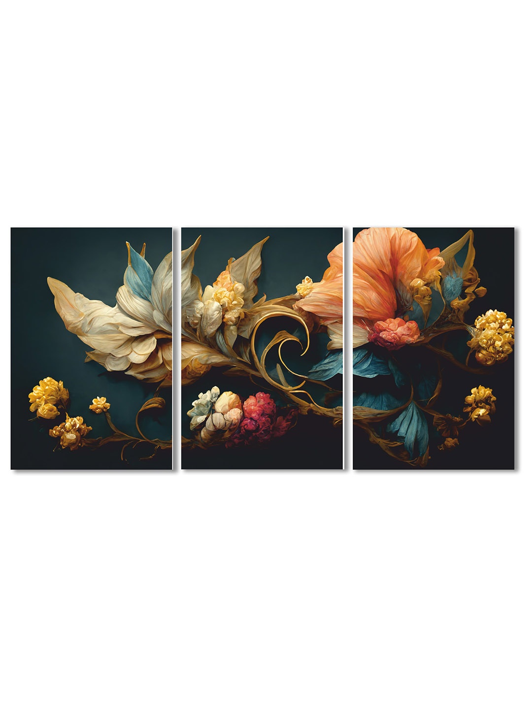 

CVANU Blue & Orange 3 Pieces Canvas Floral Paintings Wall Art