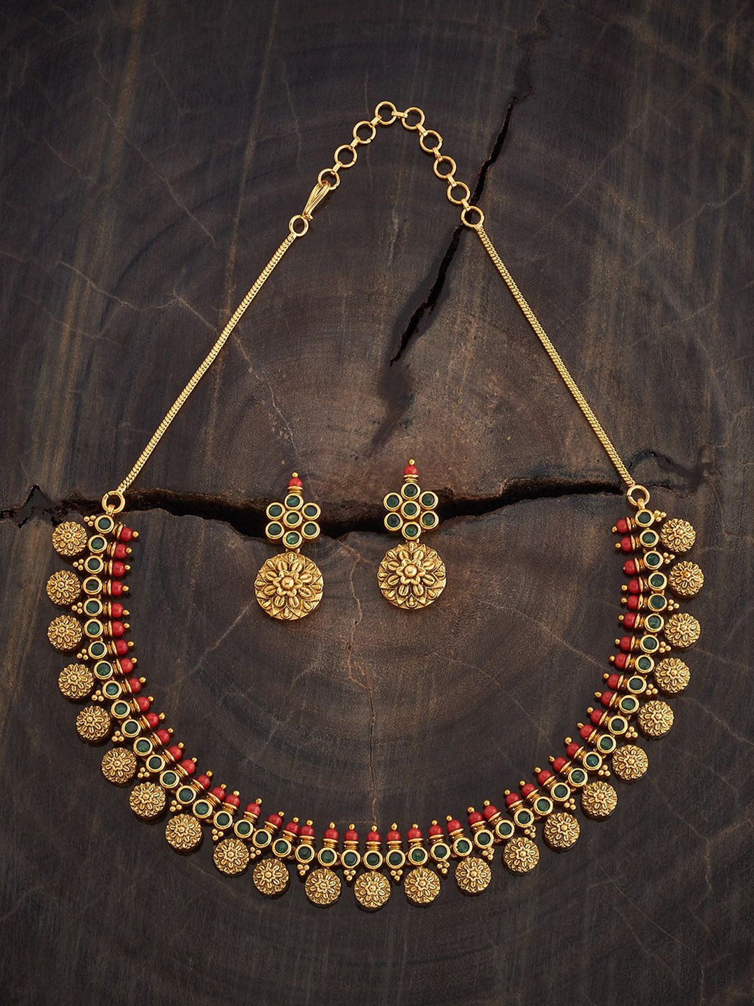 

Kushal's Fashion Jewellery Gold-Plated CZ Studded Ethnic Antique Necklace