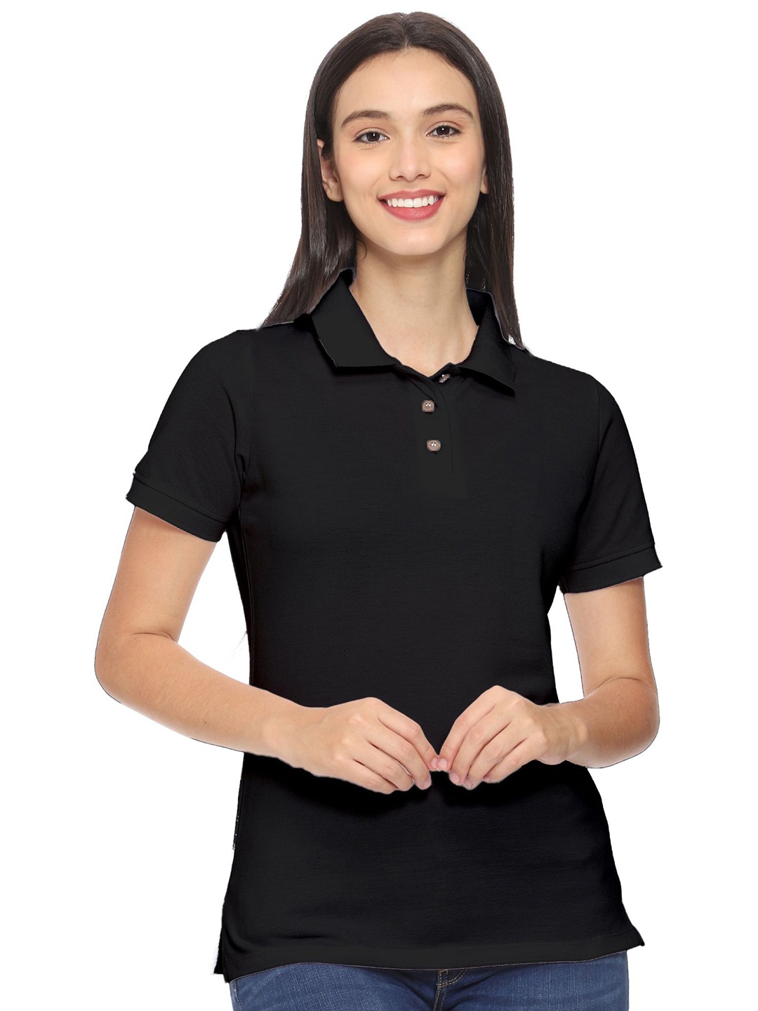 

ROARERS Women Polo Collar T-shirt, Black