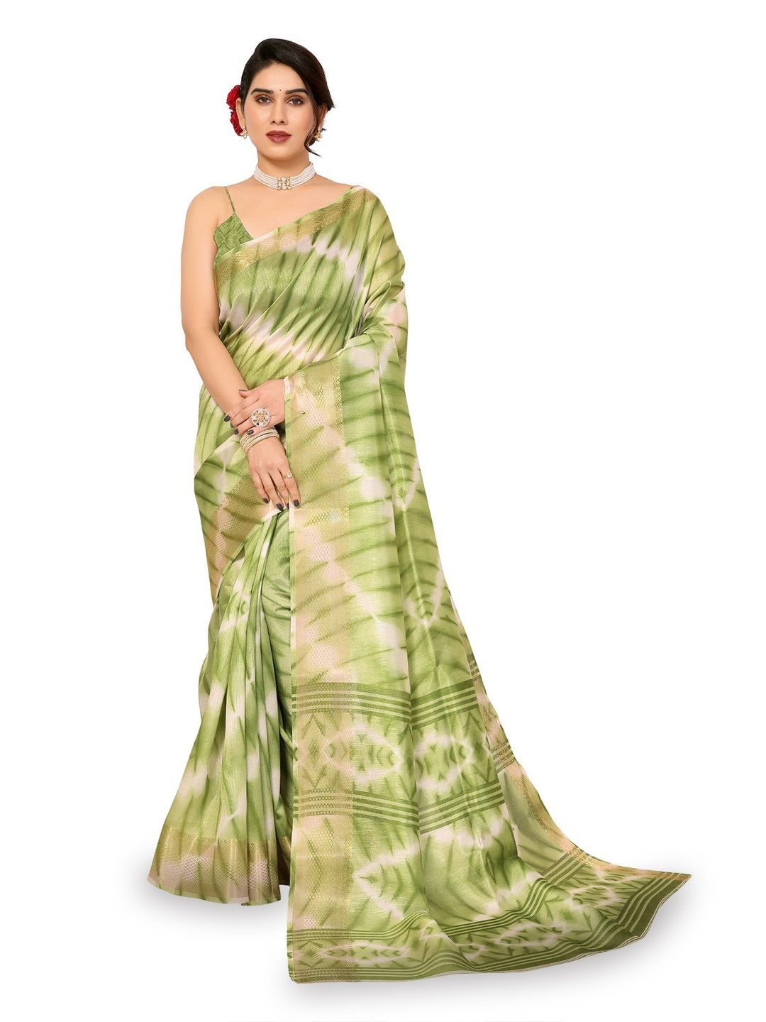 

Moda Rapido Tie and Dye Zari Saree, Green