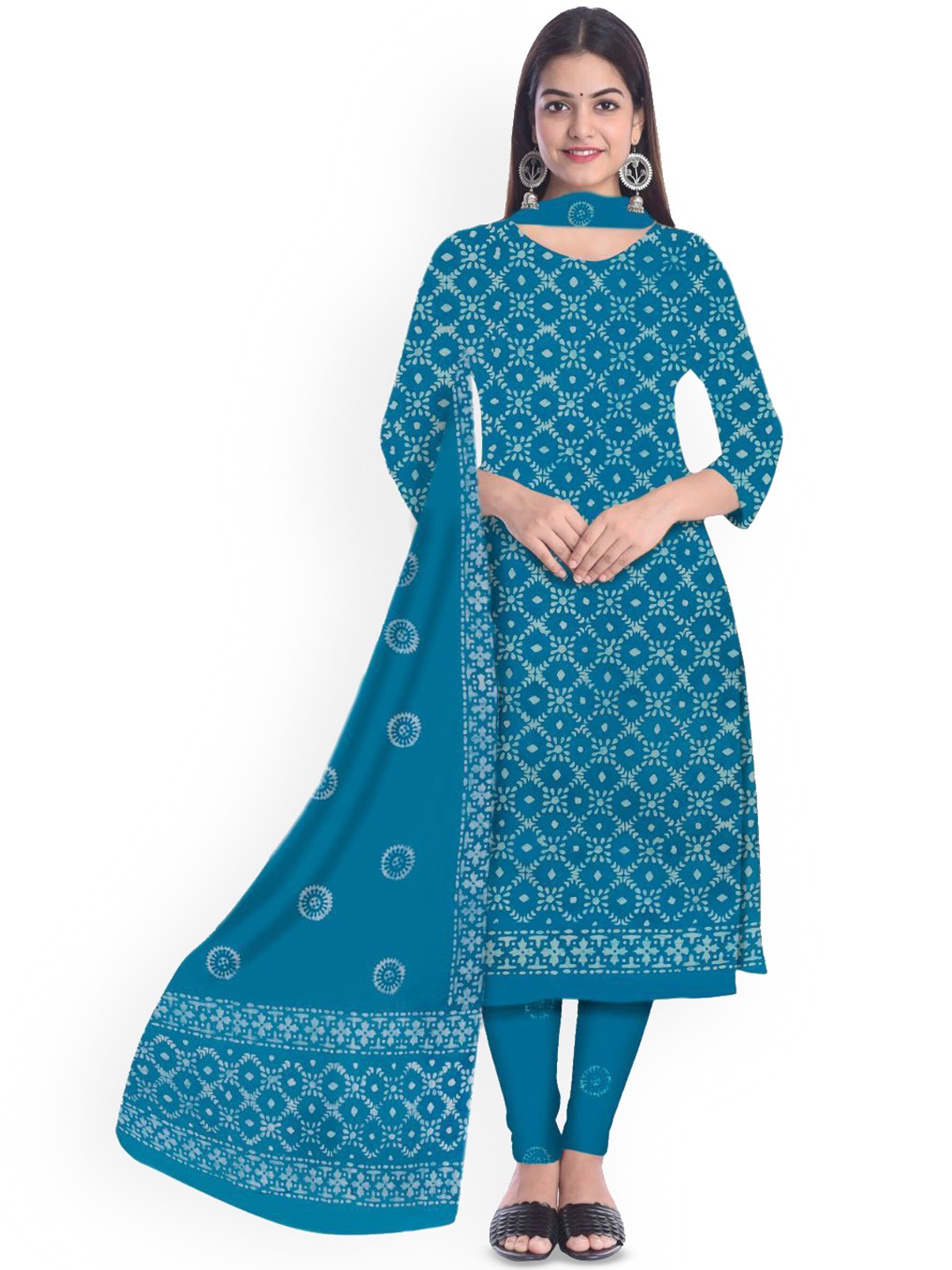 

Farooq Geometric Printed Pure Cotton Unstitched Dress Material, Blue