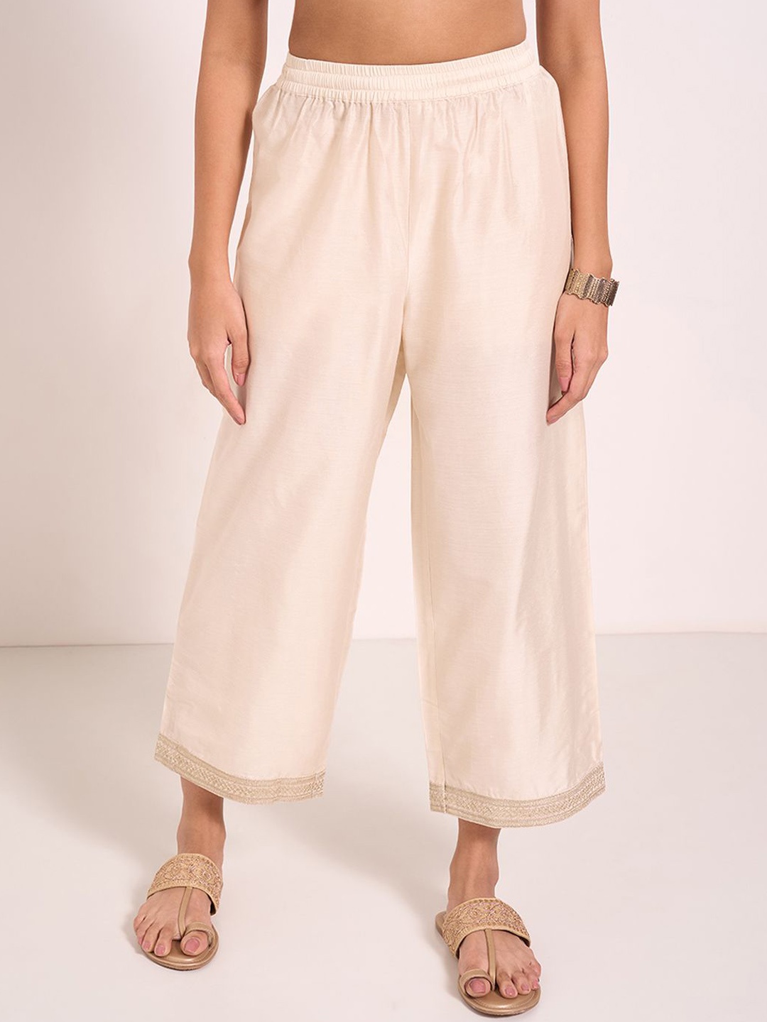 

RANGMANCH BY PANTALOONS Women Straight Fit High-Rise Culottes Trousers, White