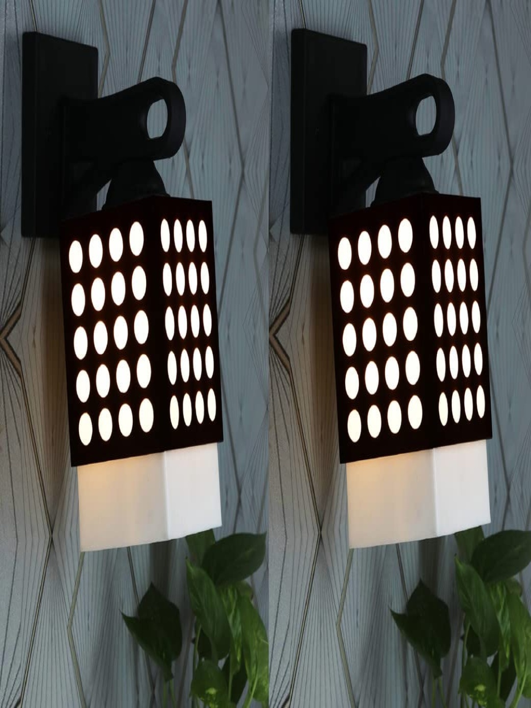 

Gojeeva Black & White 2 Pieces Textured Wooden Rectangle Shaped Wall Lamps