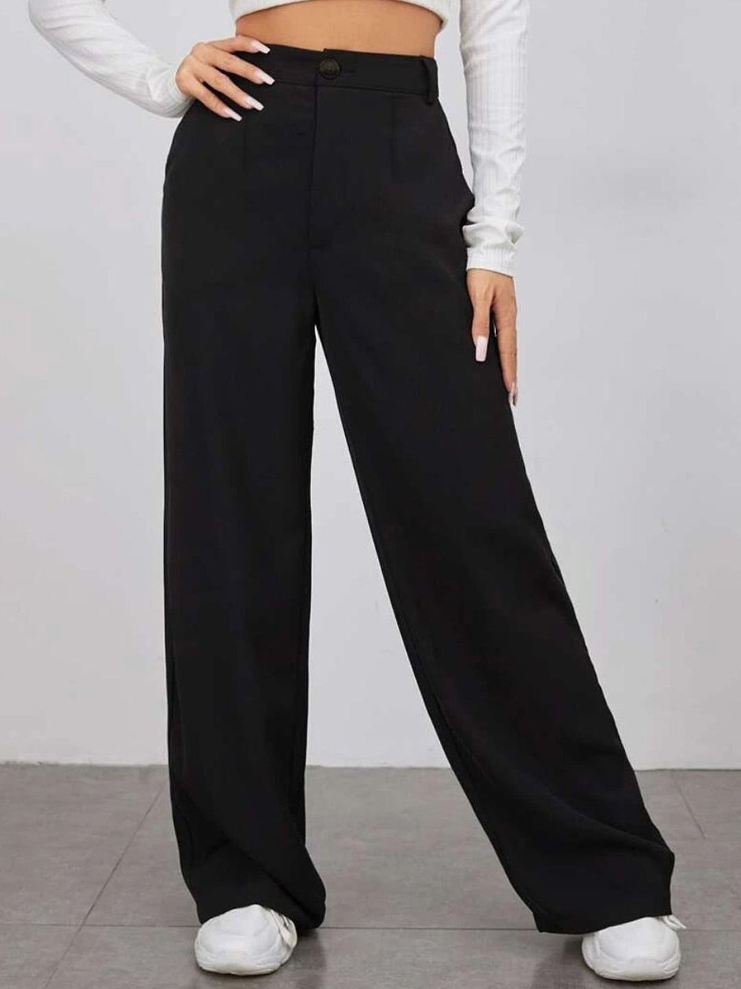

BAESD Women Relaxed Straight Leg High-Rise Trousers, Black