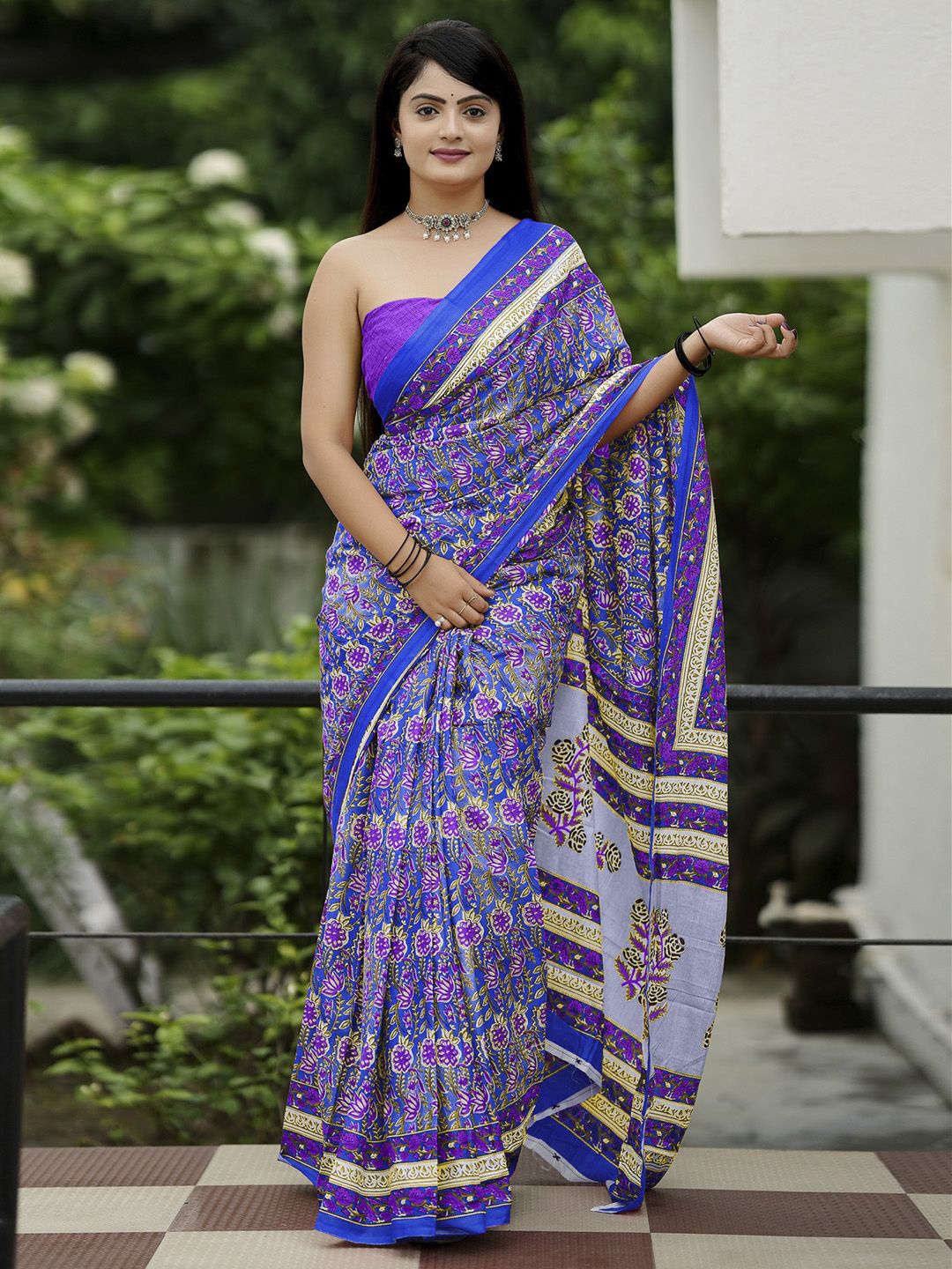 

Anouk Rustic Ethnic Motifs Bagru Saree, Blue