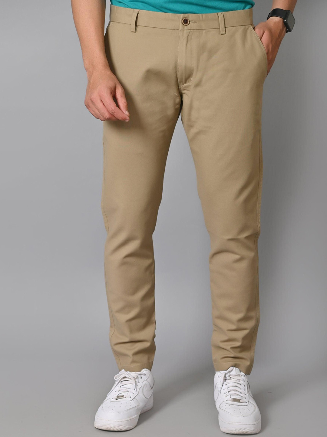 

JAGURO Men Cotton Relaxed Straight Leg High-Rise Chinos Trousers, Grey