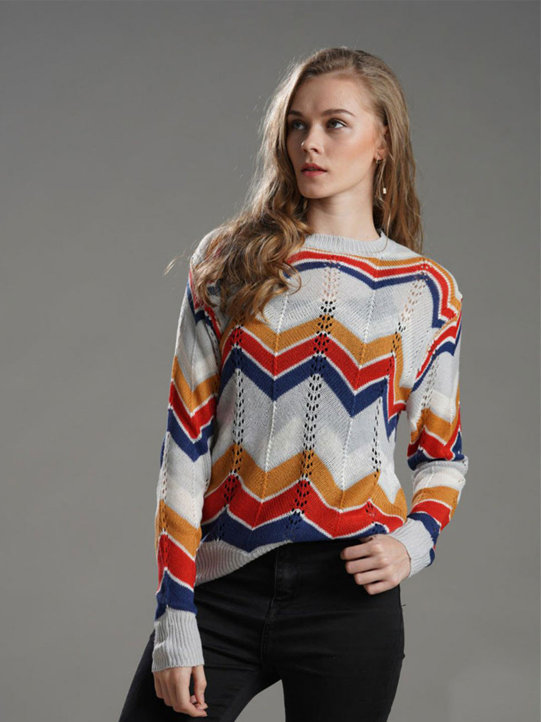 

Oh Rare Women Chevron Pullover, Grey
