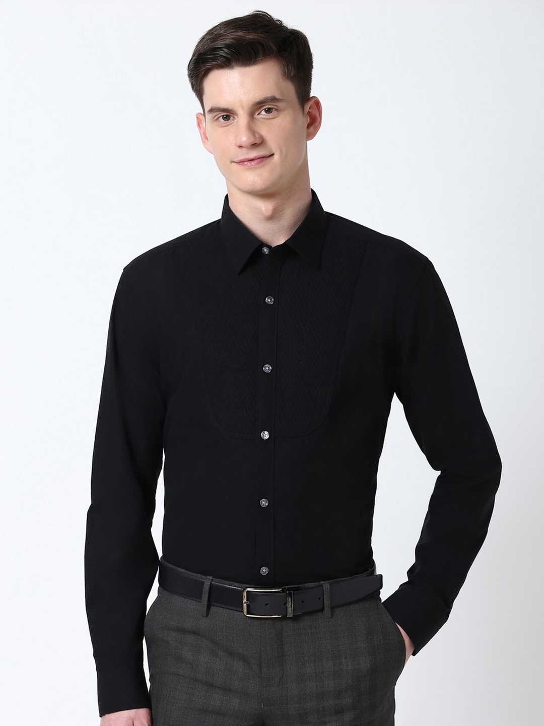 

Peter England Elite Men Slim Fit Opaque Printed Formal Shirt, Black