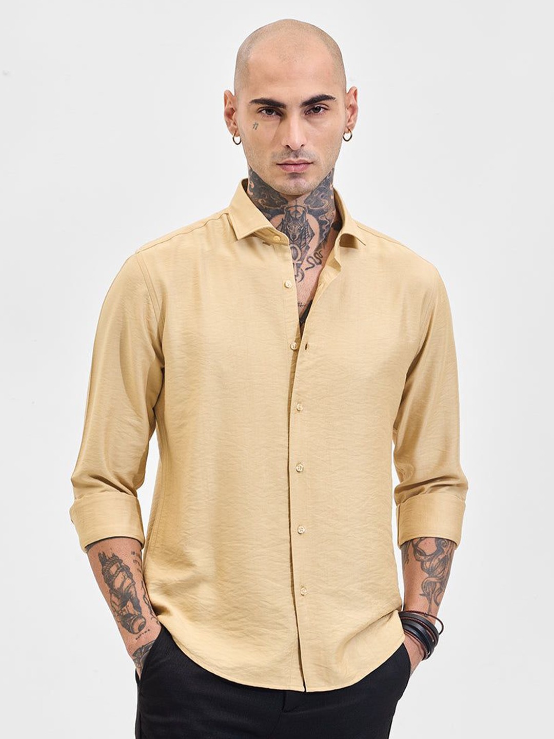 

Snitch Men Slim Fit Opaque Casual Shirt, Beige