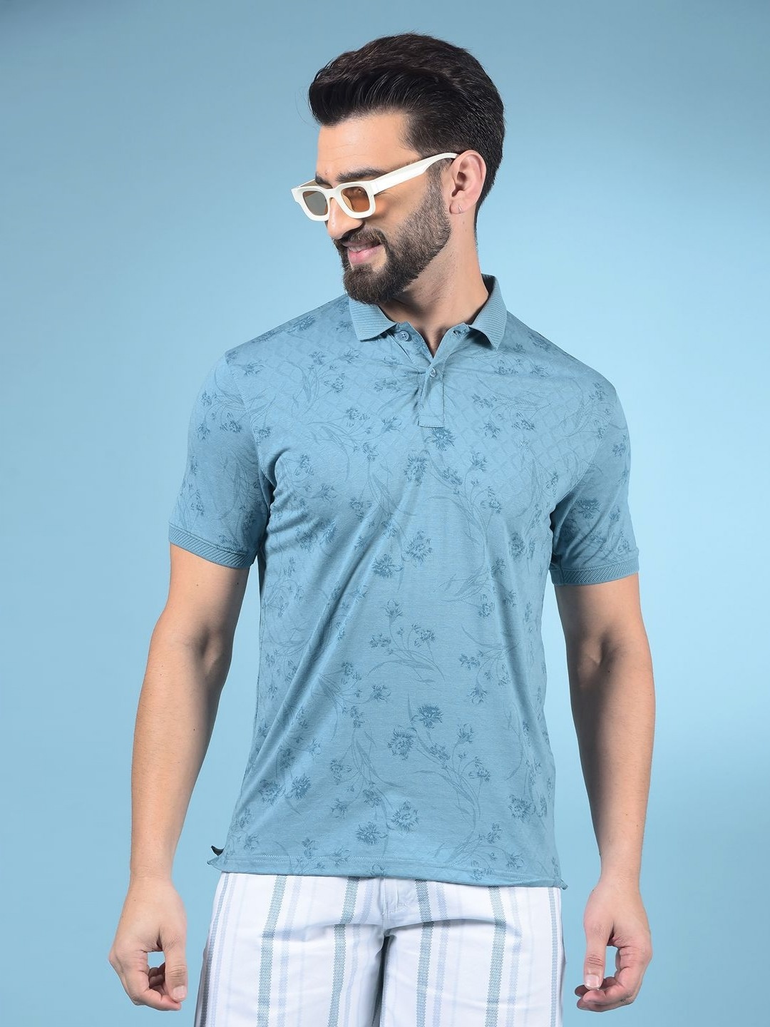 

Crimsoune Club Men Printed Polo Collar Pockets Slim Fit T-shirt, Blue