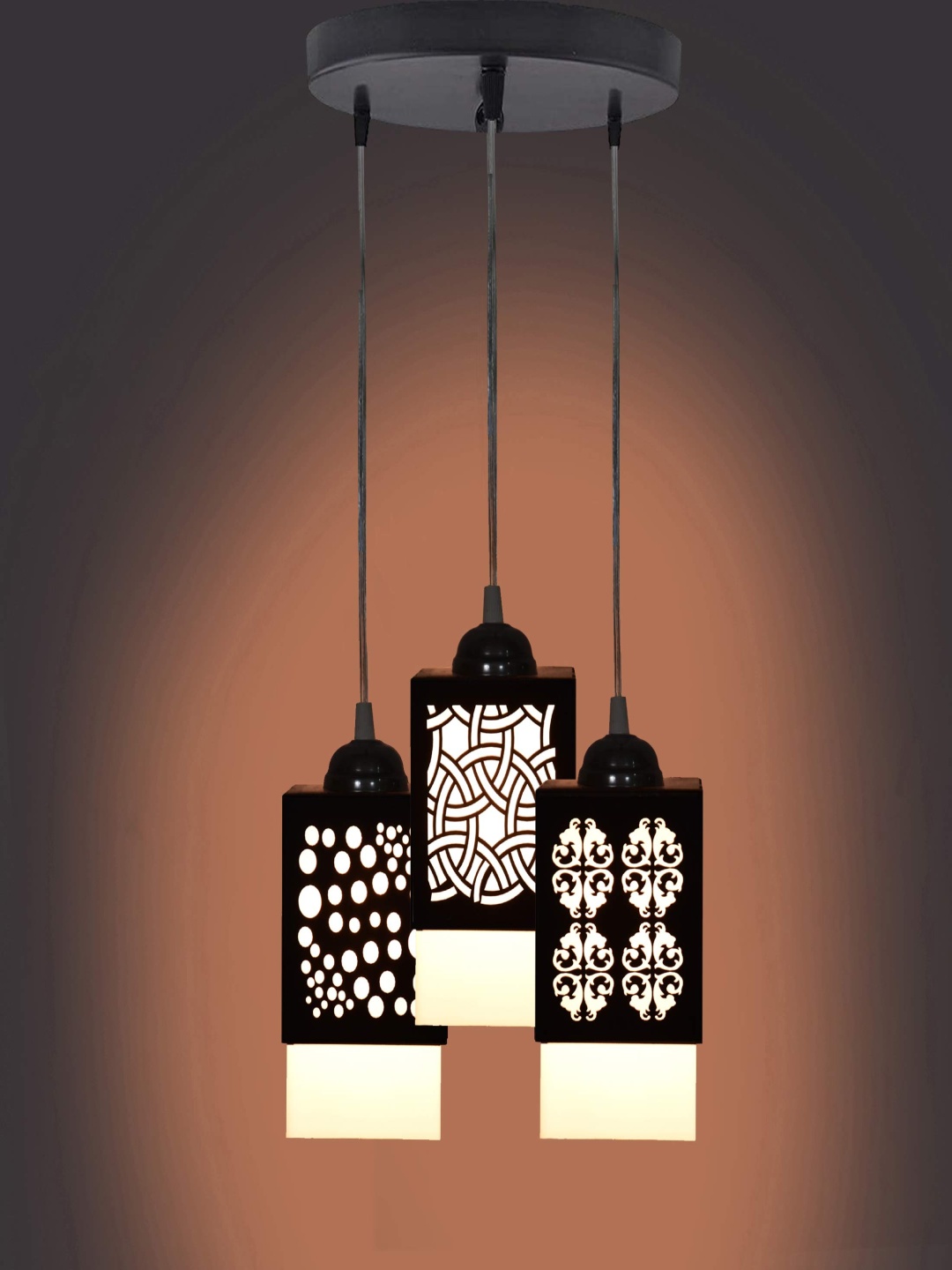 

Gojeeva Black and White Textured Wooden Contemporary Square Shaped Ceiling Lamp