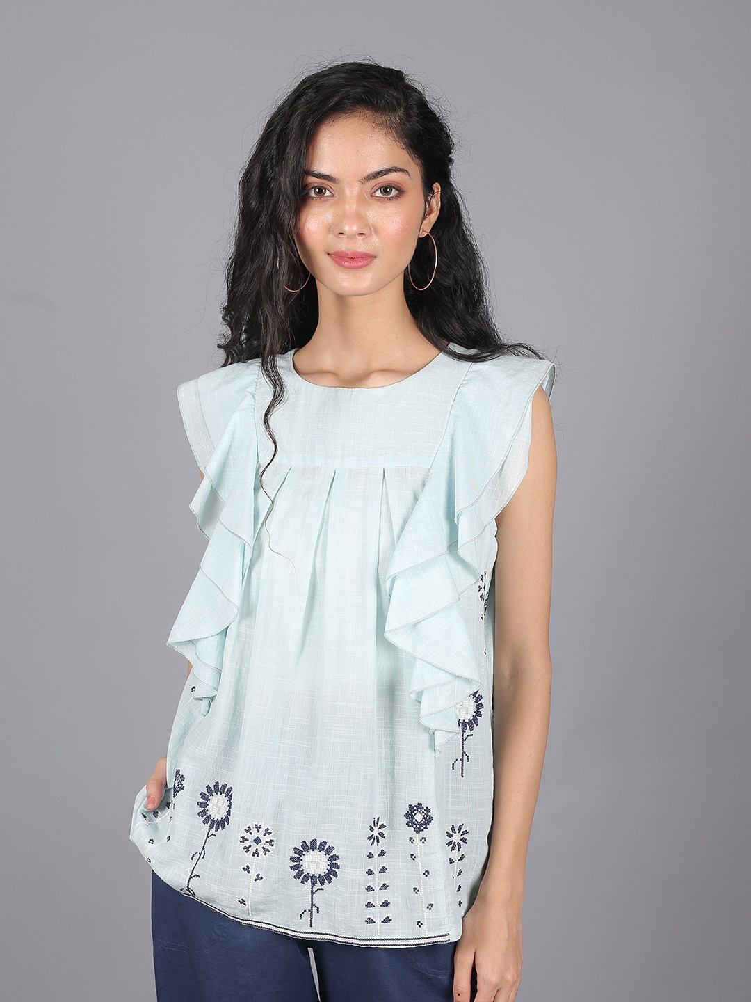 

STIL O STITCH Linen Top, Blue