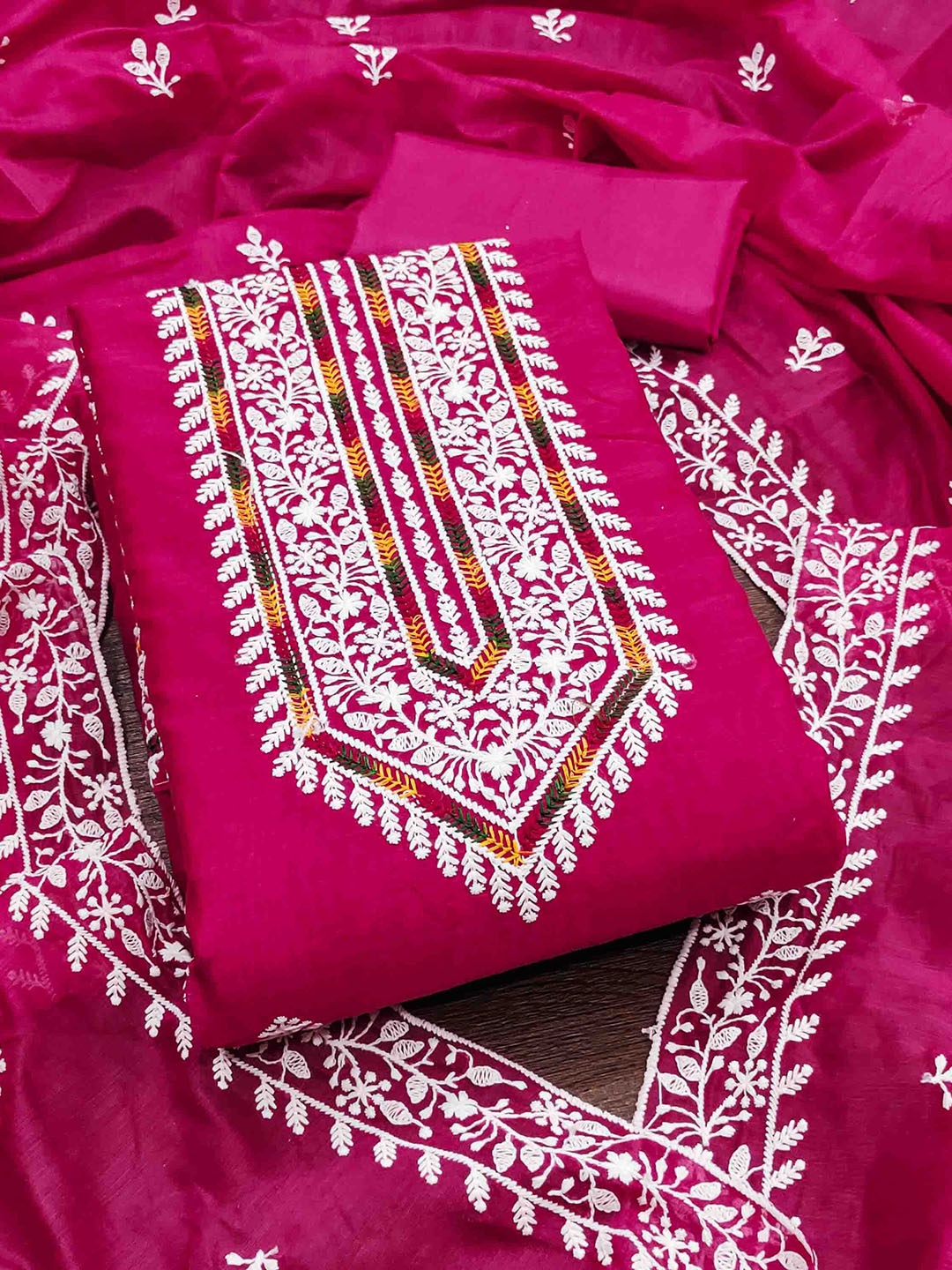 

Blissta Embroidered Unstitched Dress Material, Magenta
