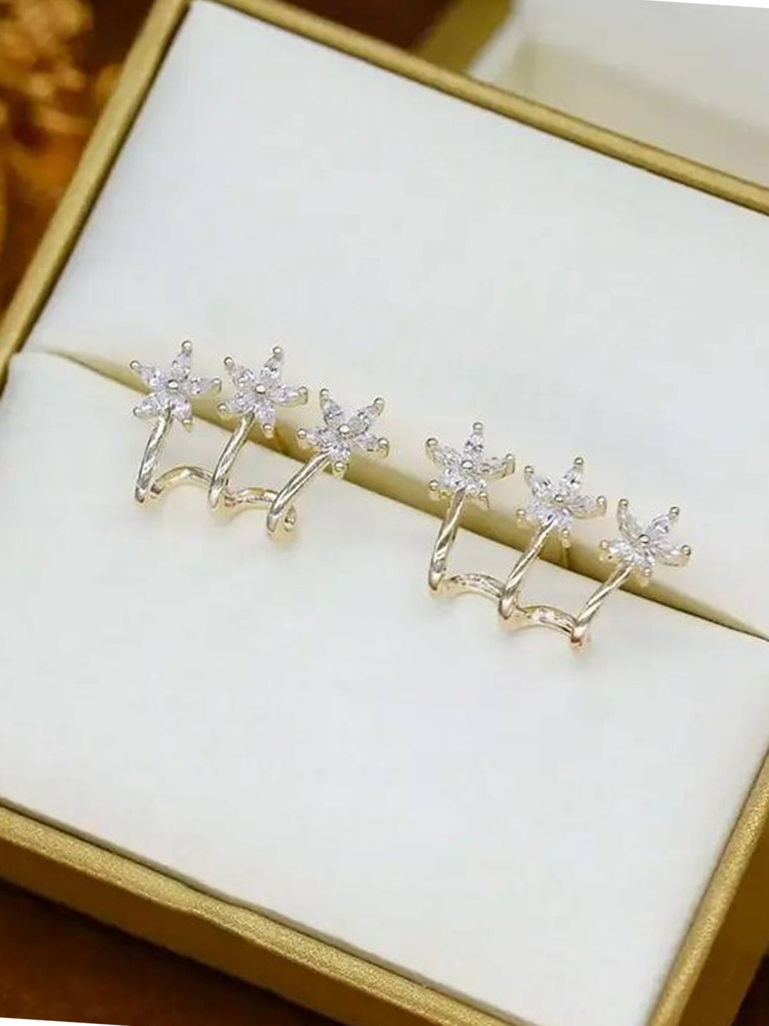 

Celestique Gold-Plated Cubic Zirconia Studded Contemporary Shaped Korean Studs