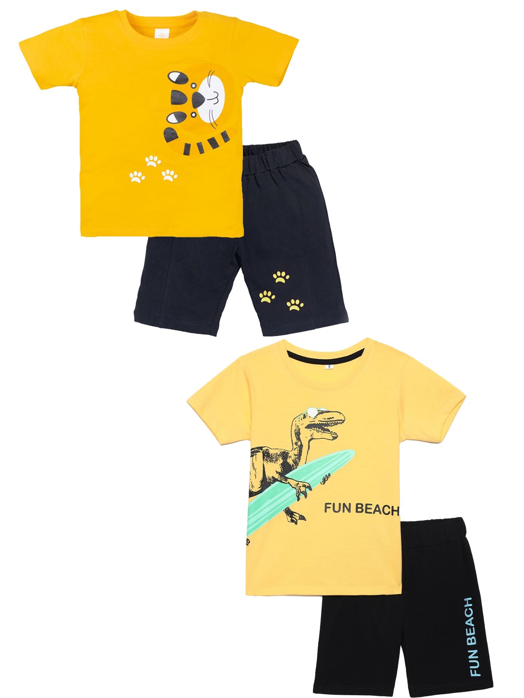 

YK Boys Pack Of 2 Printed Pure Cotton T-shirt With Shorts, Yellow