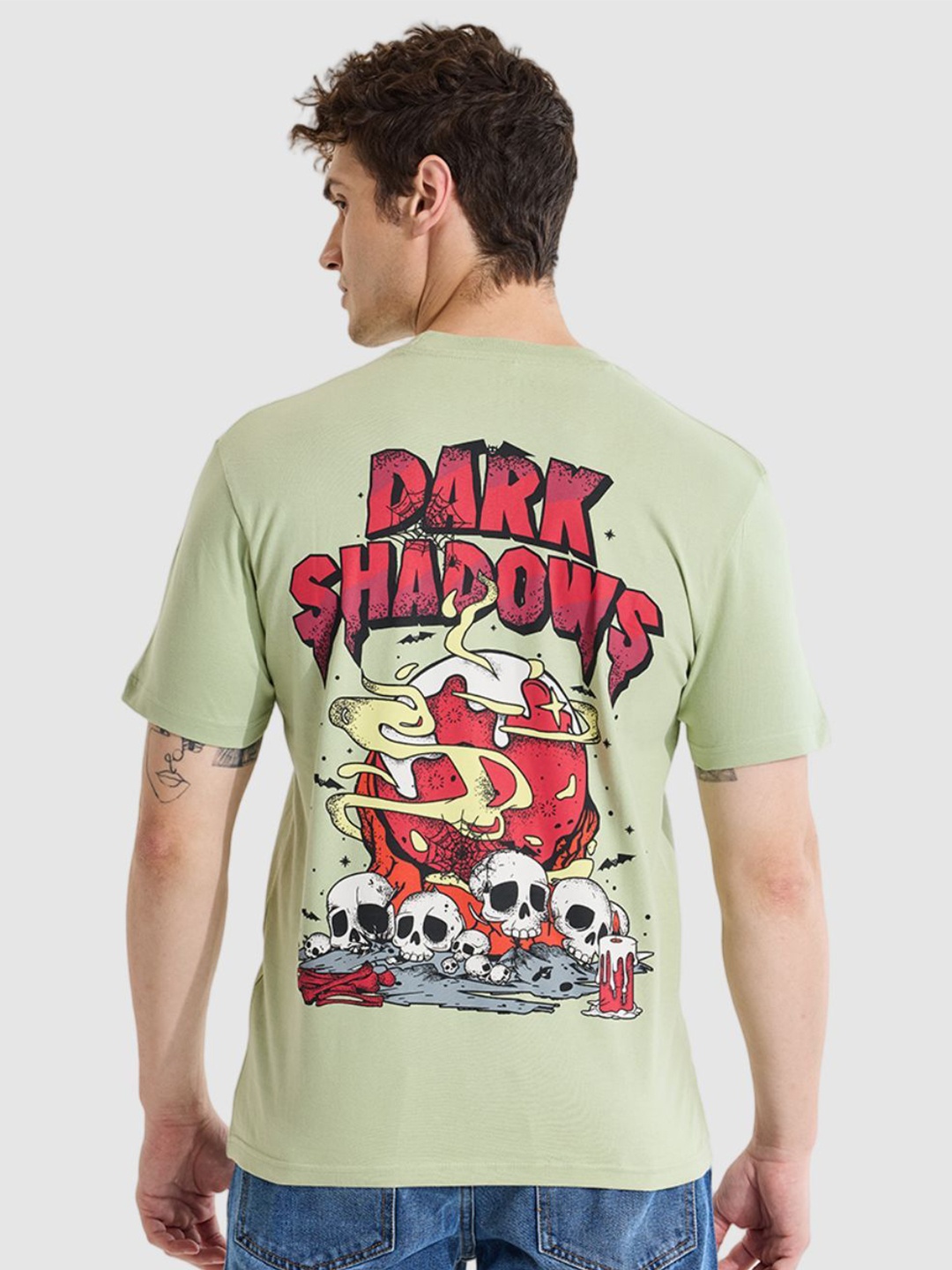 

Snitch Men Printed Pure Cotton Slim Fit T-shirt, Green