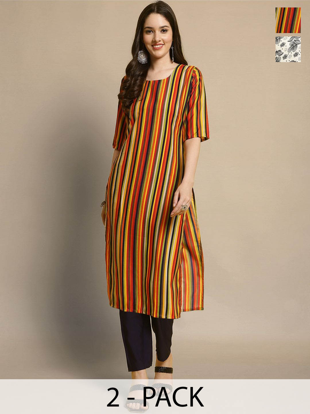 

Moda Rapido Selection Of 2 Floral Printed Straight Kurta With Trousers, Yellow