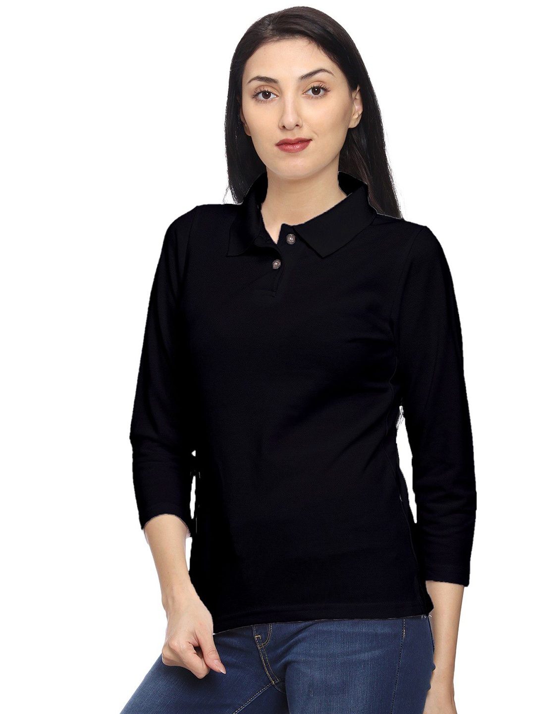 

ROARERS Women Polo Collar T-shirt, Black