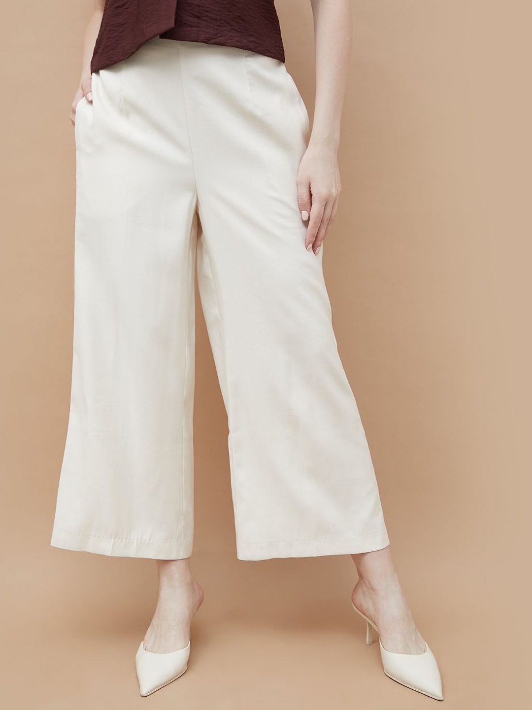 

CODE by Lifestyle Women High-Rise Cropped Relaxed Fit Culottes Trousers, Off white