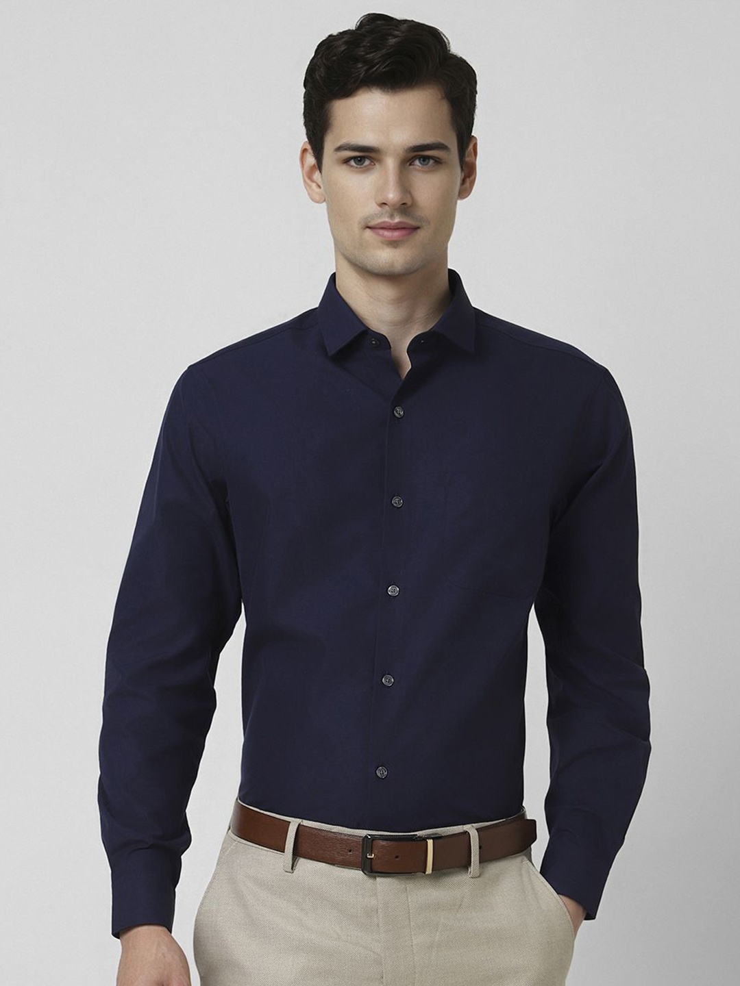

Peter England Elite Men Opaque Printed Formal Shirt, Navy blue