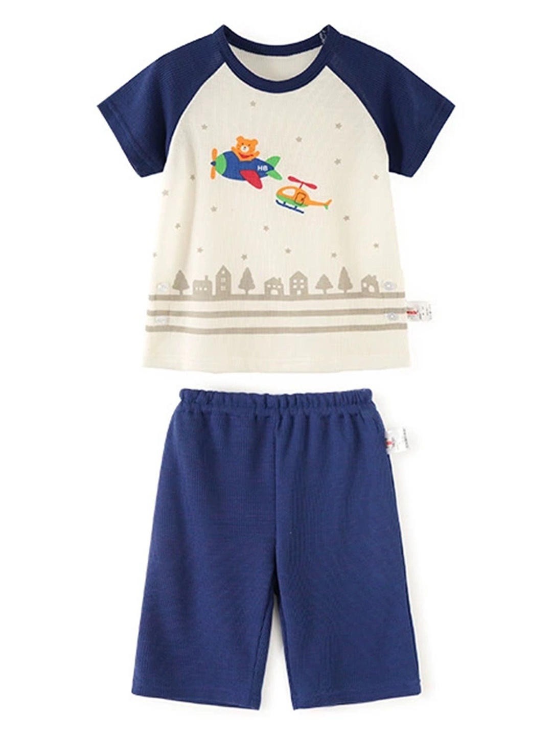 

LULU & SKY Kids Printed Round Neck Pure Cotton T-shirt With Shorts, Blue