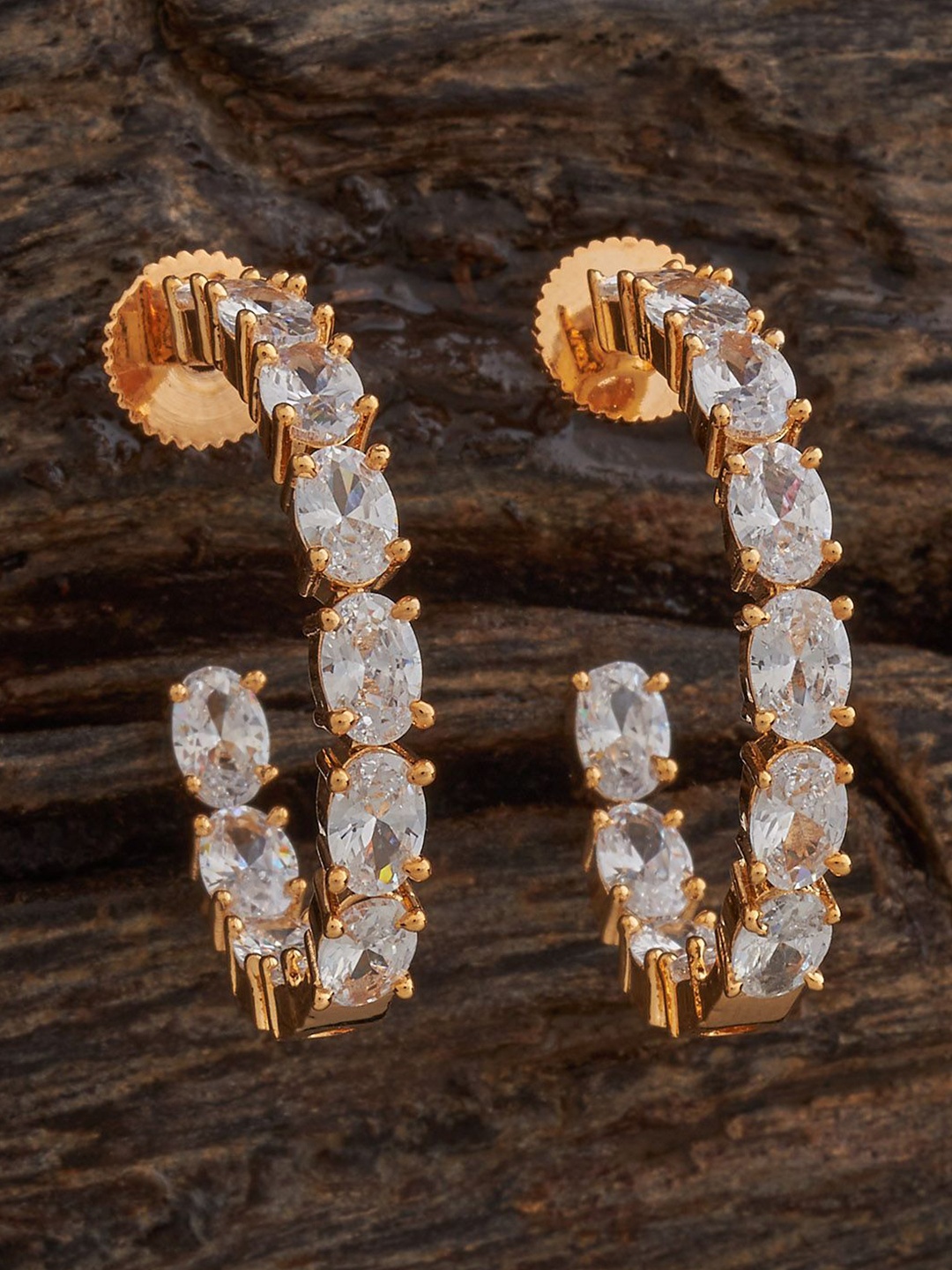 

Kushal's Fashion Jewellery Gold-Plated Zircon Party Classic Half Hoop Earrings