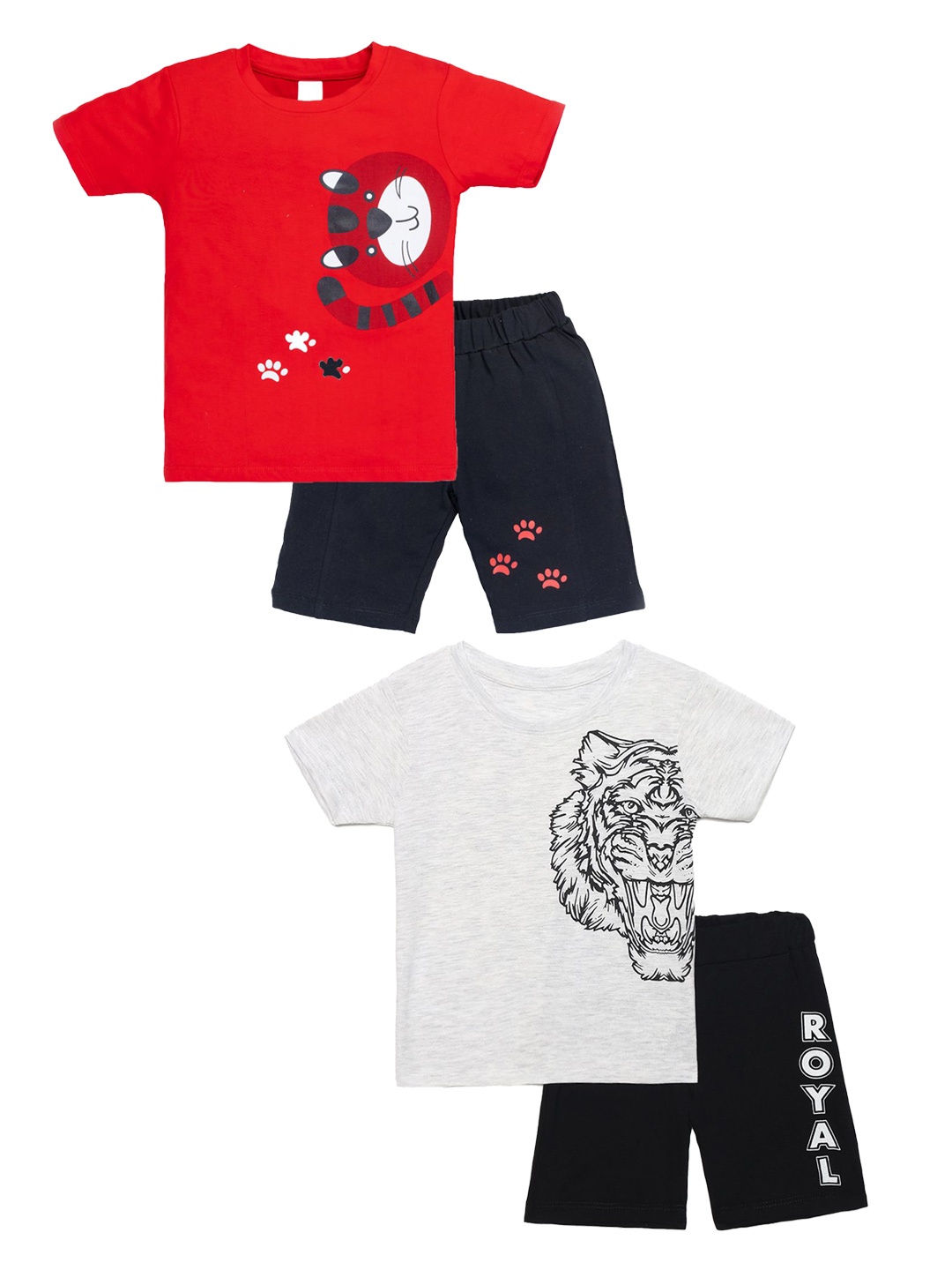 

YK Boys Pack Of 2 Printed Pure Cotton T-shirt With Shorts, Red