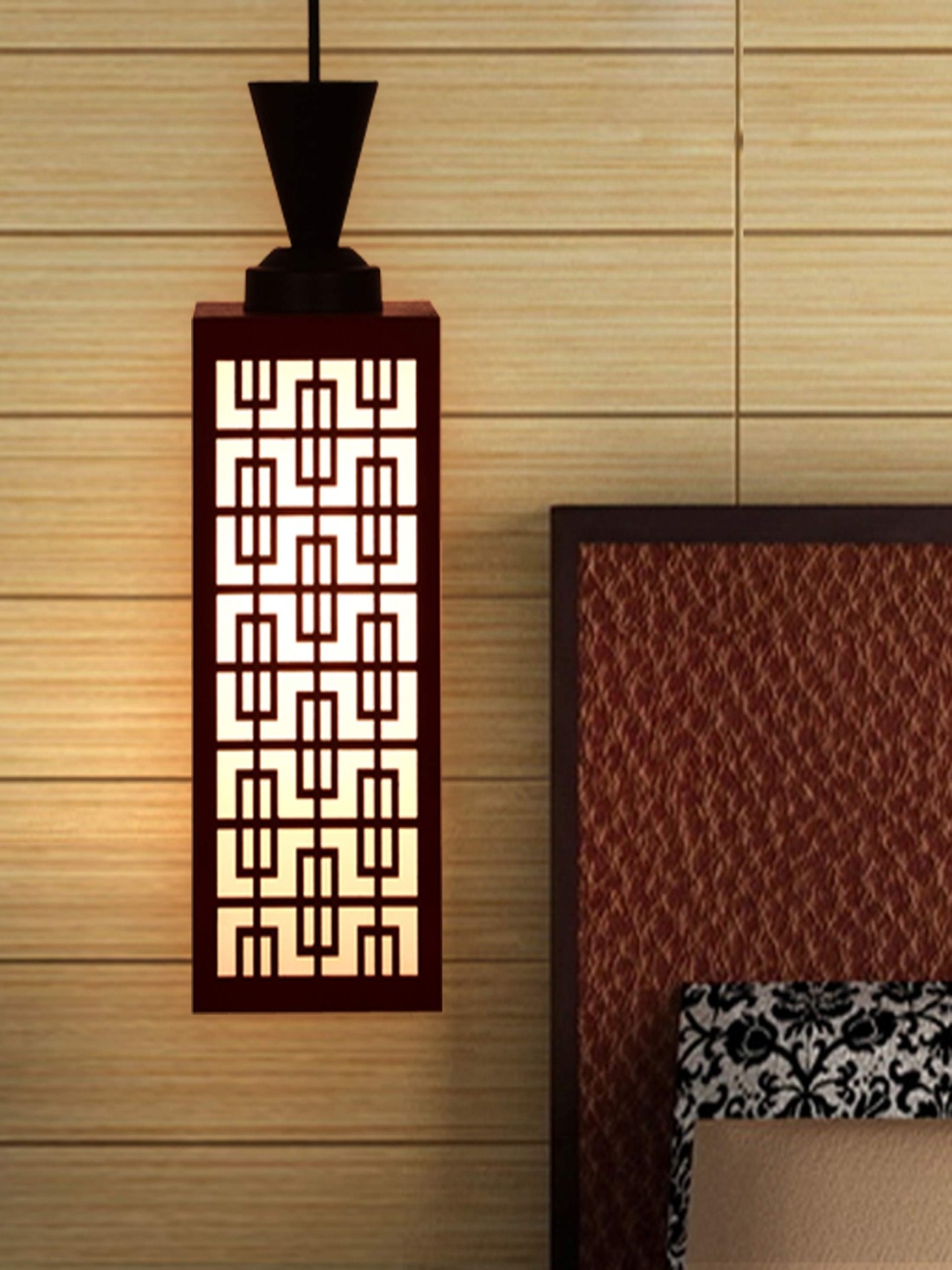 

Gojeeva Red & White Textured Contemporary Wooden Square Shaped Ceiling Lamp
