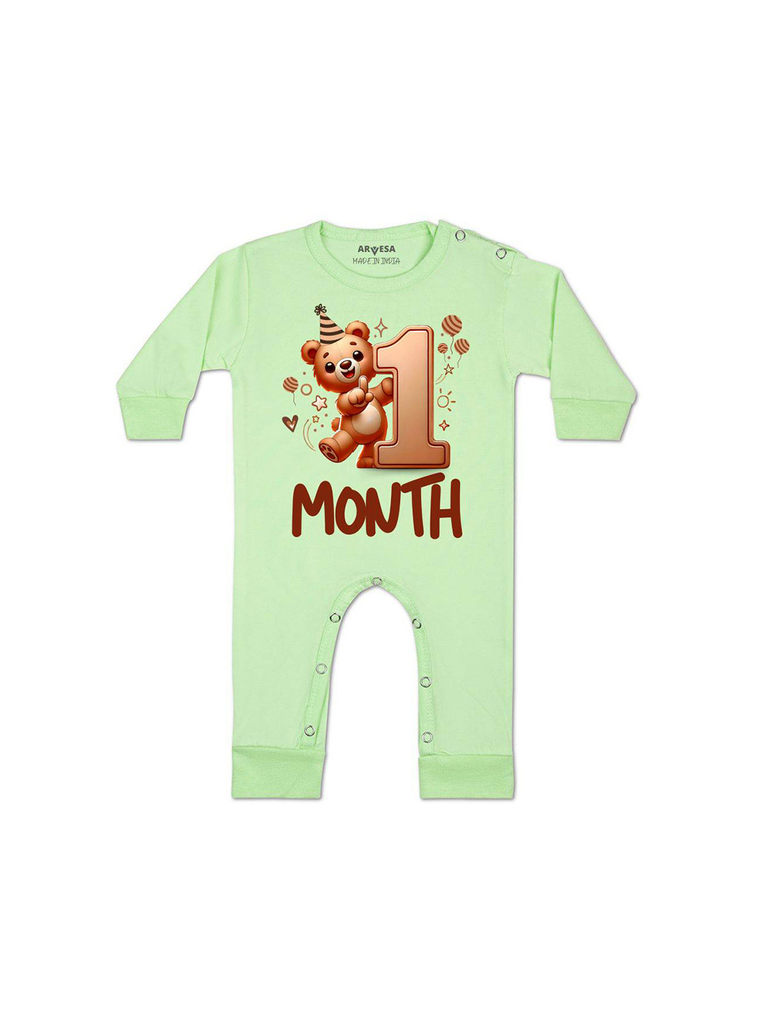 

Arvesa One Month Baby Boy Printed Baby Romper, Green
