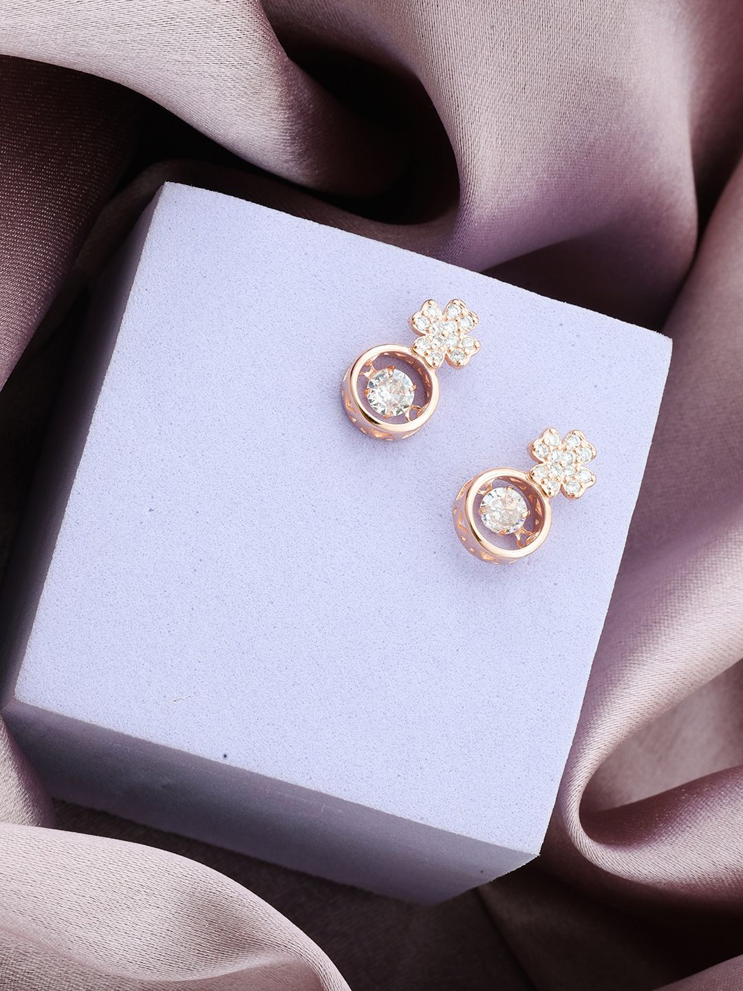 

MAIRA 925 Sterling Silver Rhodium-Plated Cubic Zirconia Studded Floral Shaped Studs, Gold