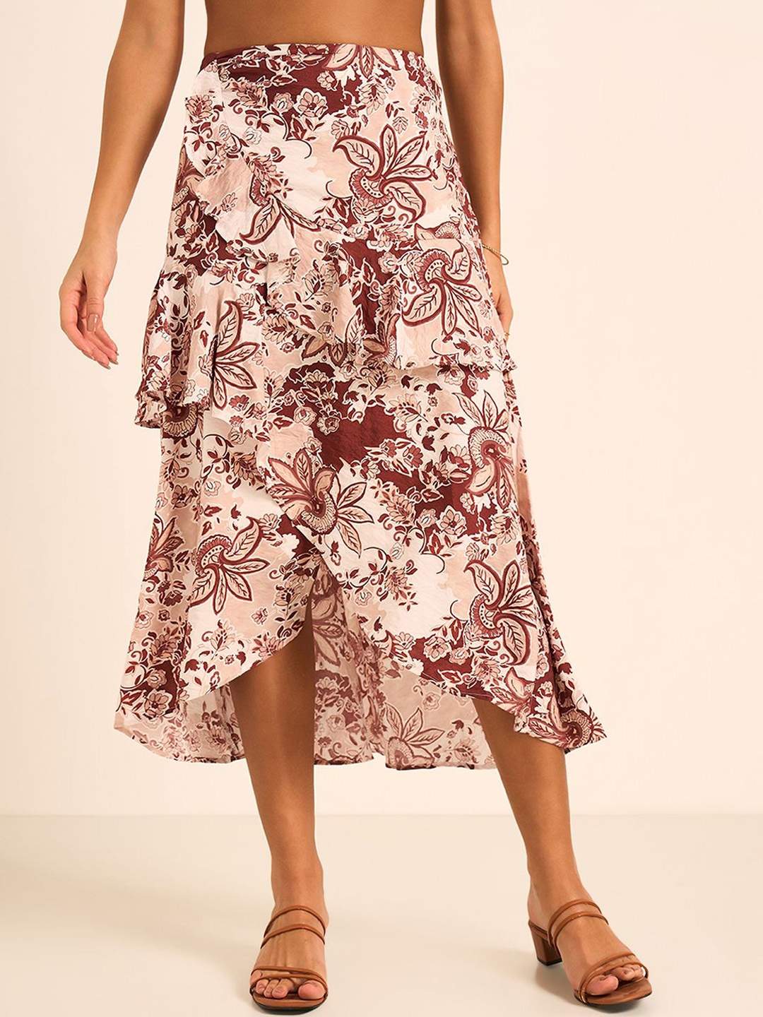 

Honey by Pantaloons Printed Flared Midi Skirt, Pink