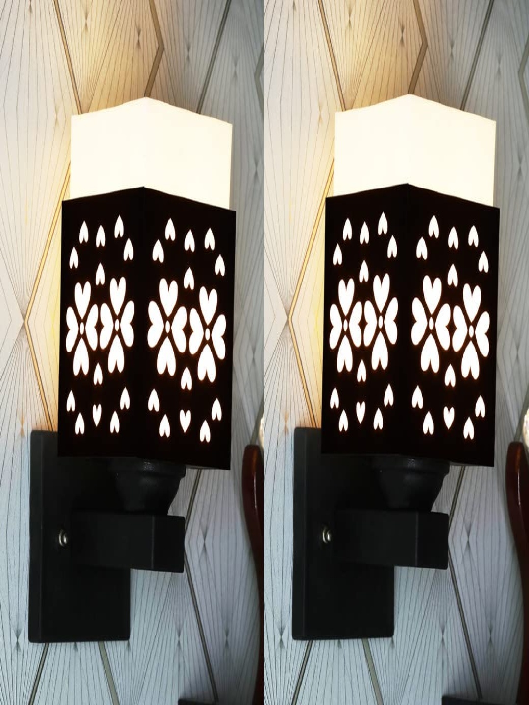 

Gojeeva Black & White 2 Pieces Textured Wooden Square Shaped Wall Lamps