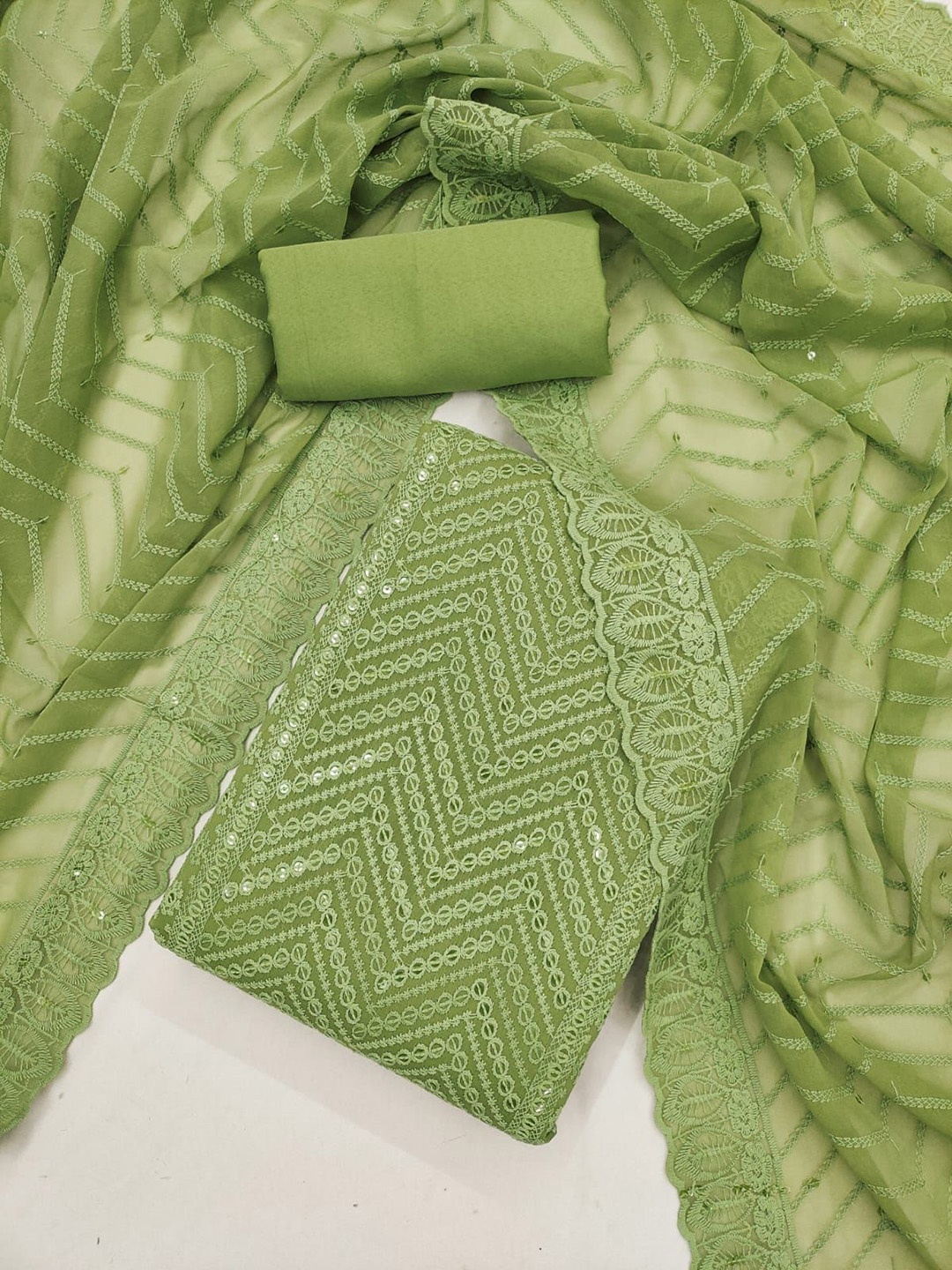 

Rangtulika Sequinned Embroidered Thread Work Unstitched Dress Material, Green