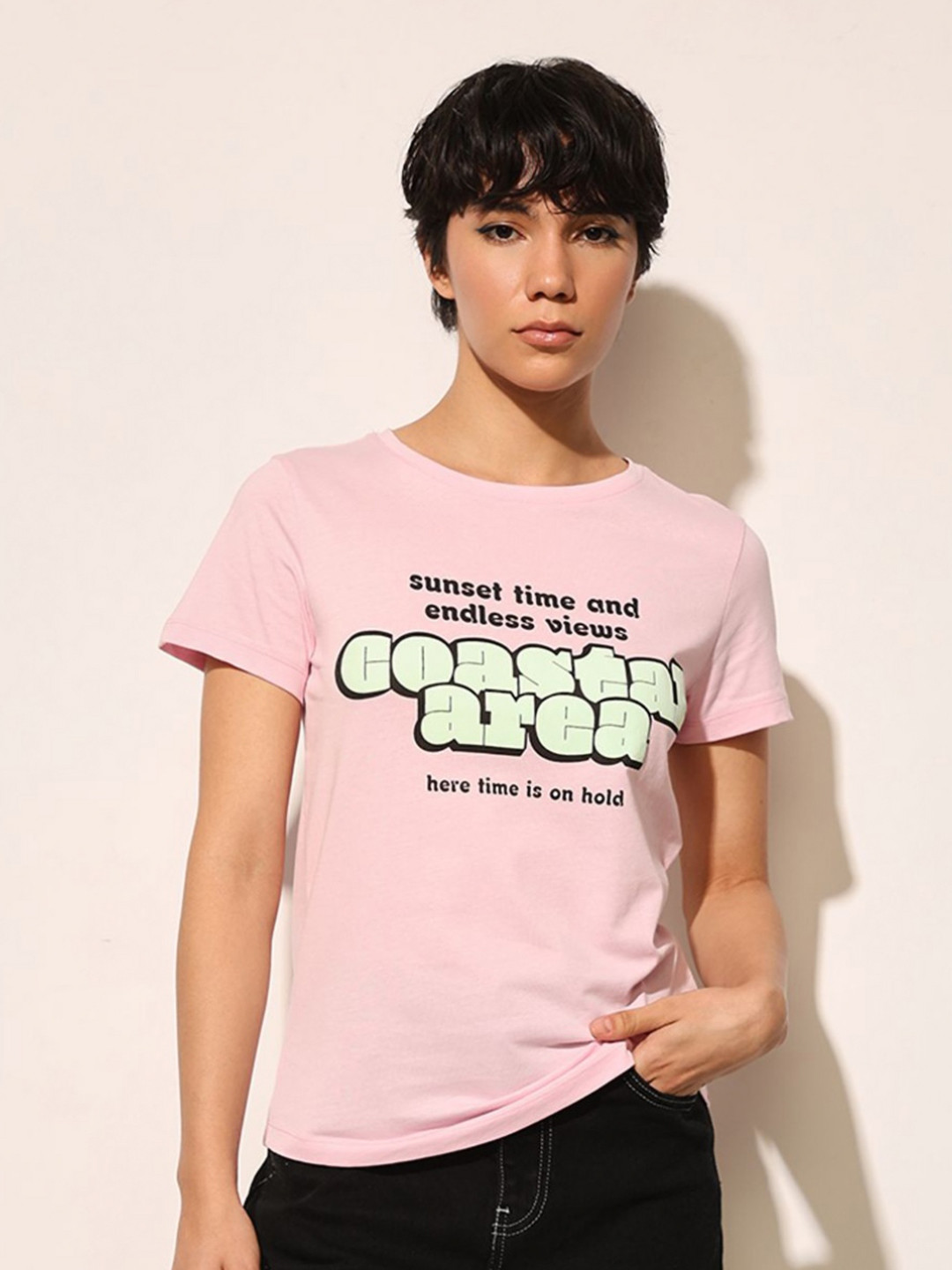 

ONLY Women Typography Printed T-shirt, Pink