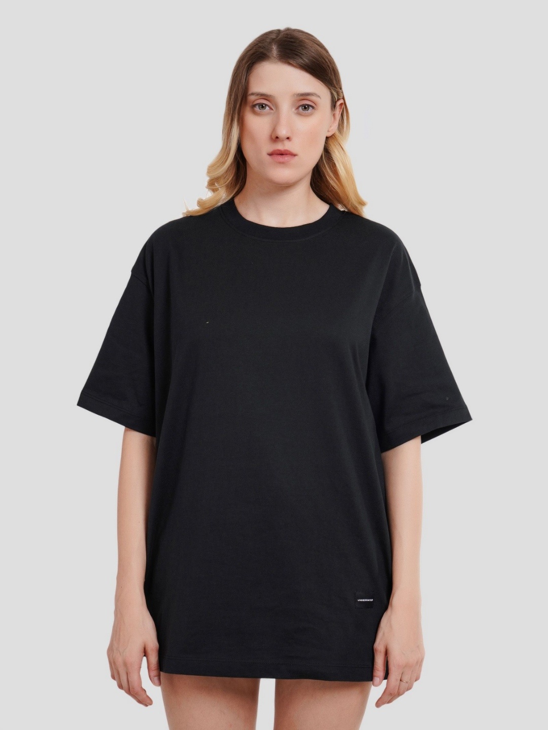 

Underrated Club Women Bio Finish Graphic Printed Round Neck Cotton Oversized T-shirt, Black