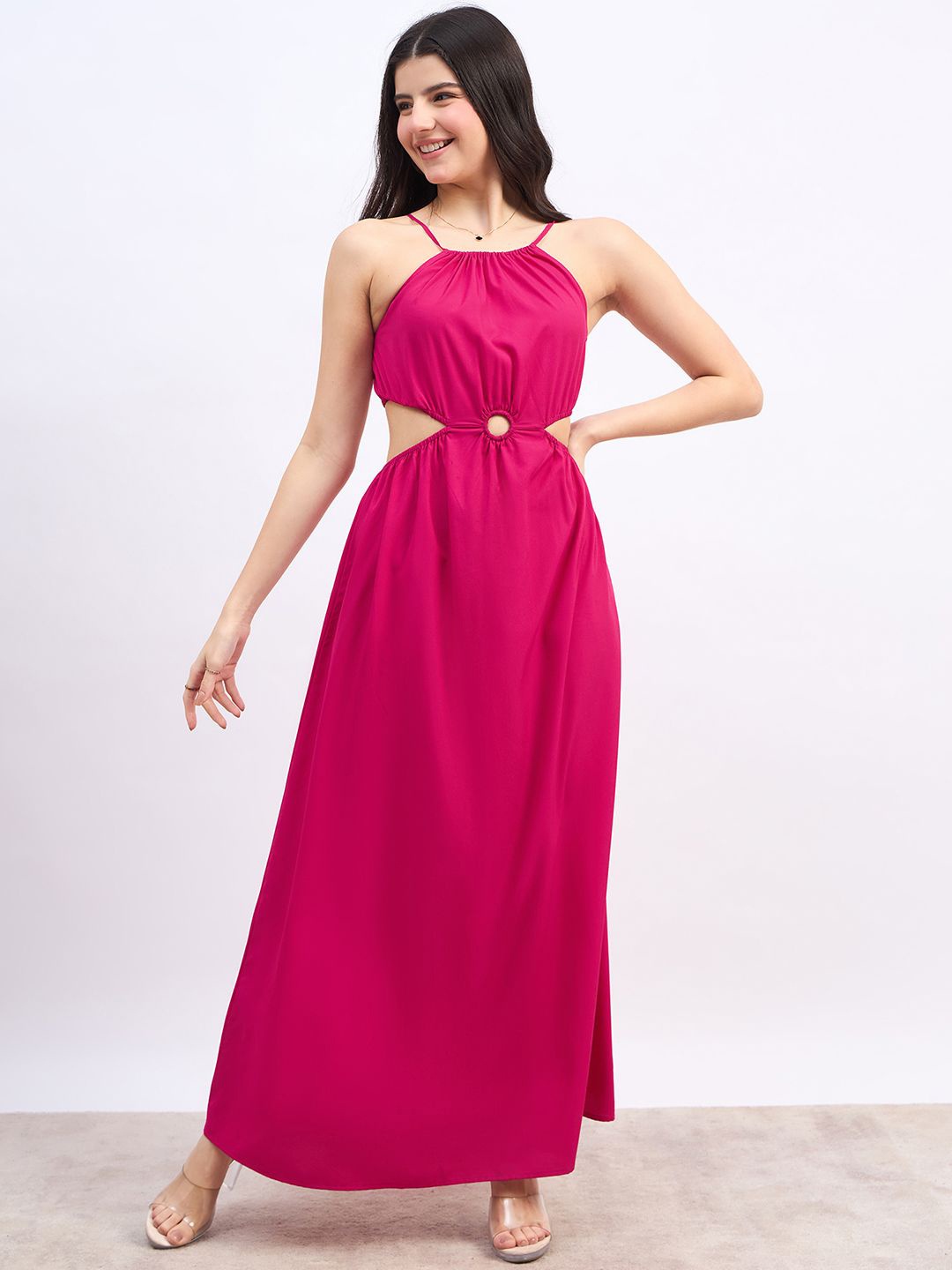 

Berrylush Halter Neck Fit & Flare Midi Dress, Pink