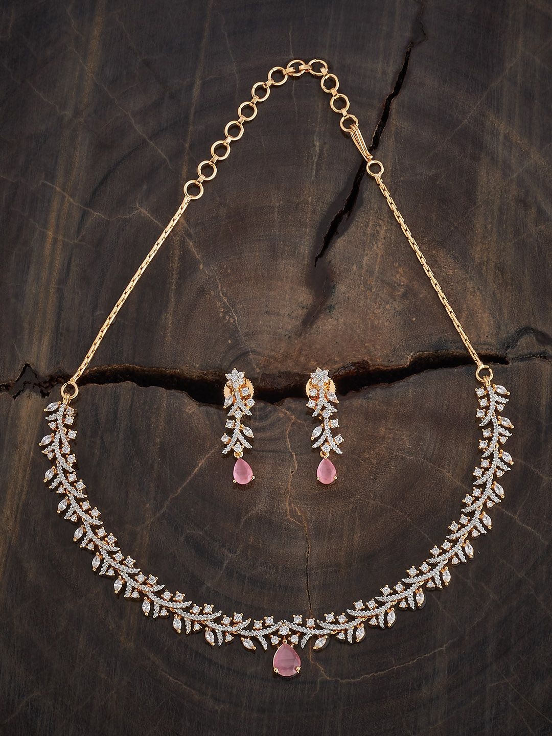 

Kushal's Fashion Jewellery Pink Rhodium Gold-Plated Party Zircon Jewellery Set